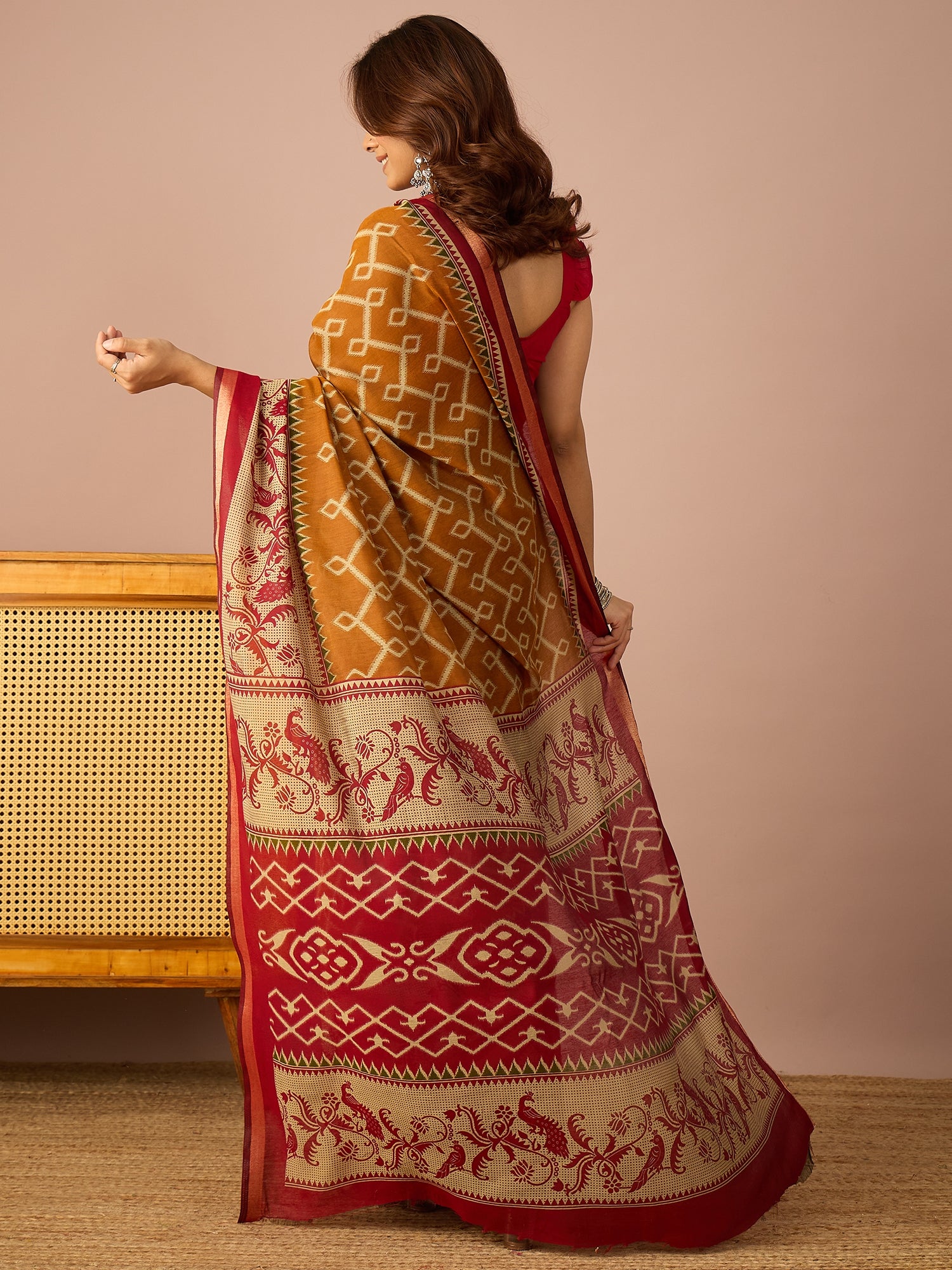 Mustard Pochampally Ikkat Saree