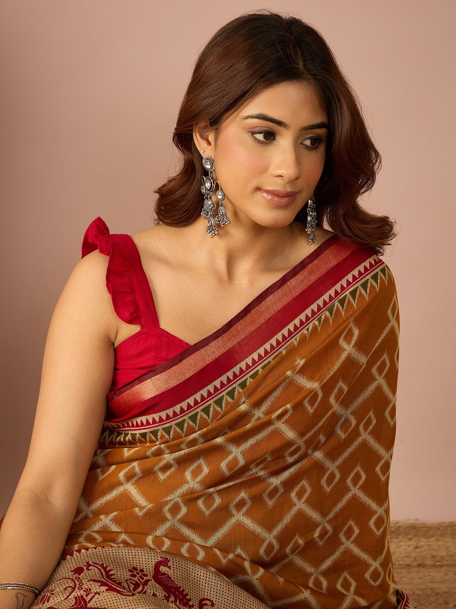 Mustard Pochampally Ikkat Saree