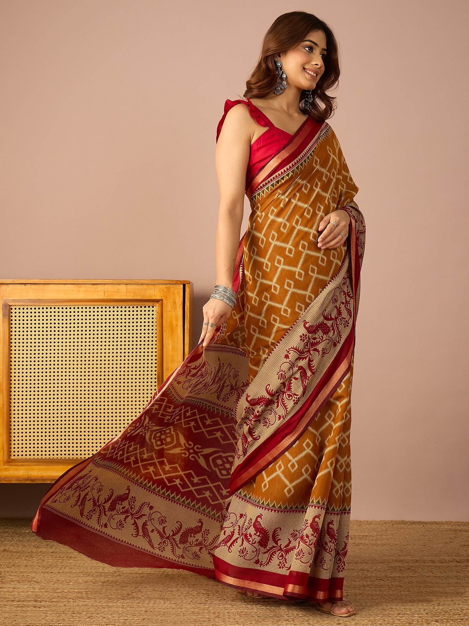 Mustard Pochampally Ikkat Saree
