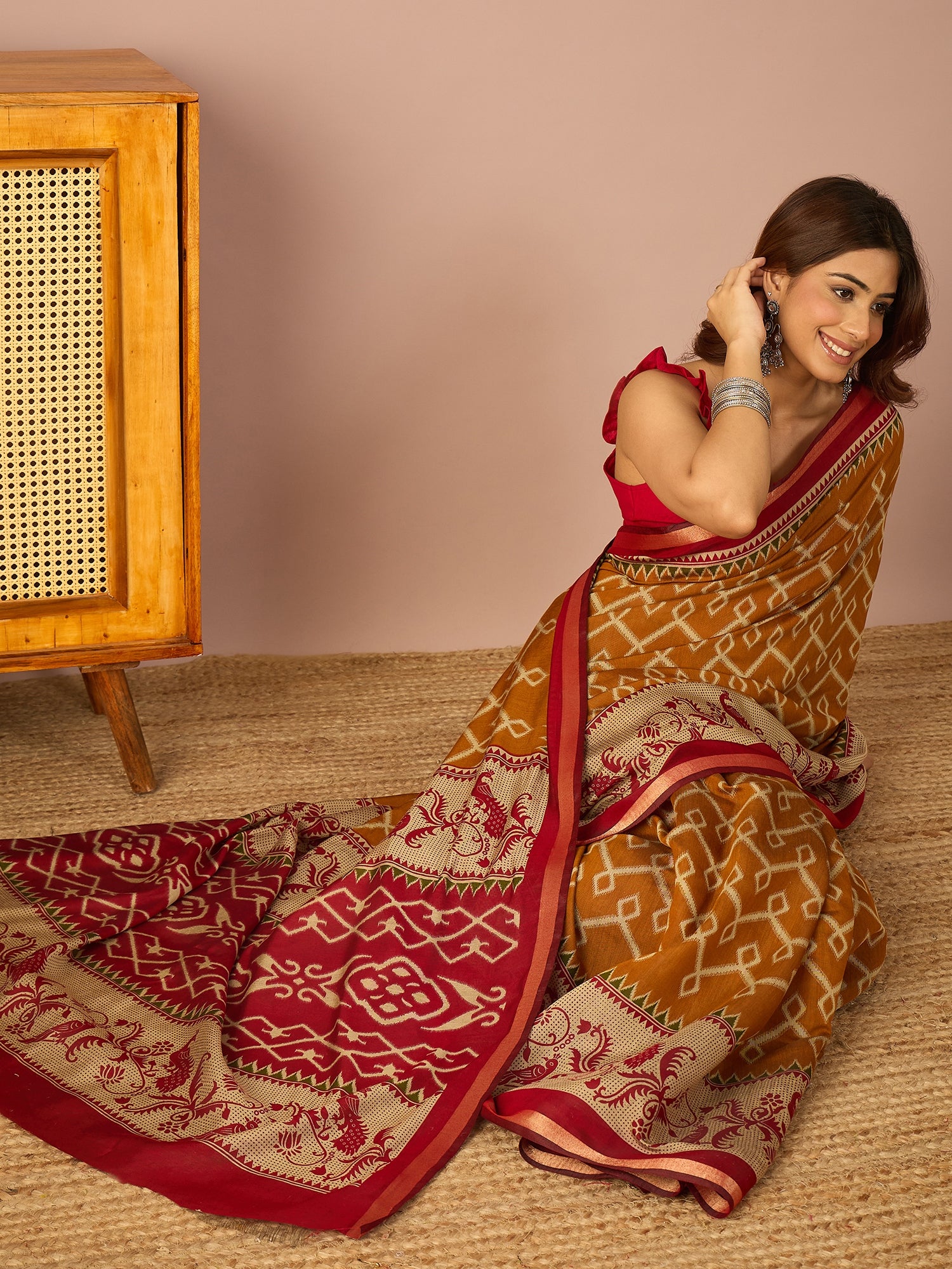 Mustard Pochampally Ikkat Saree