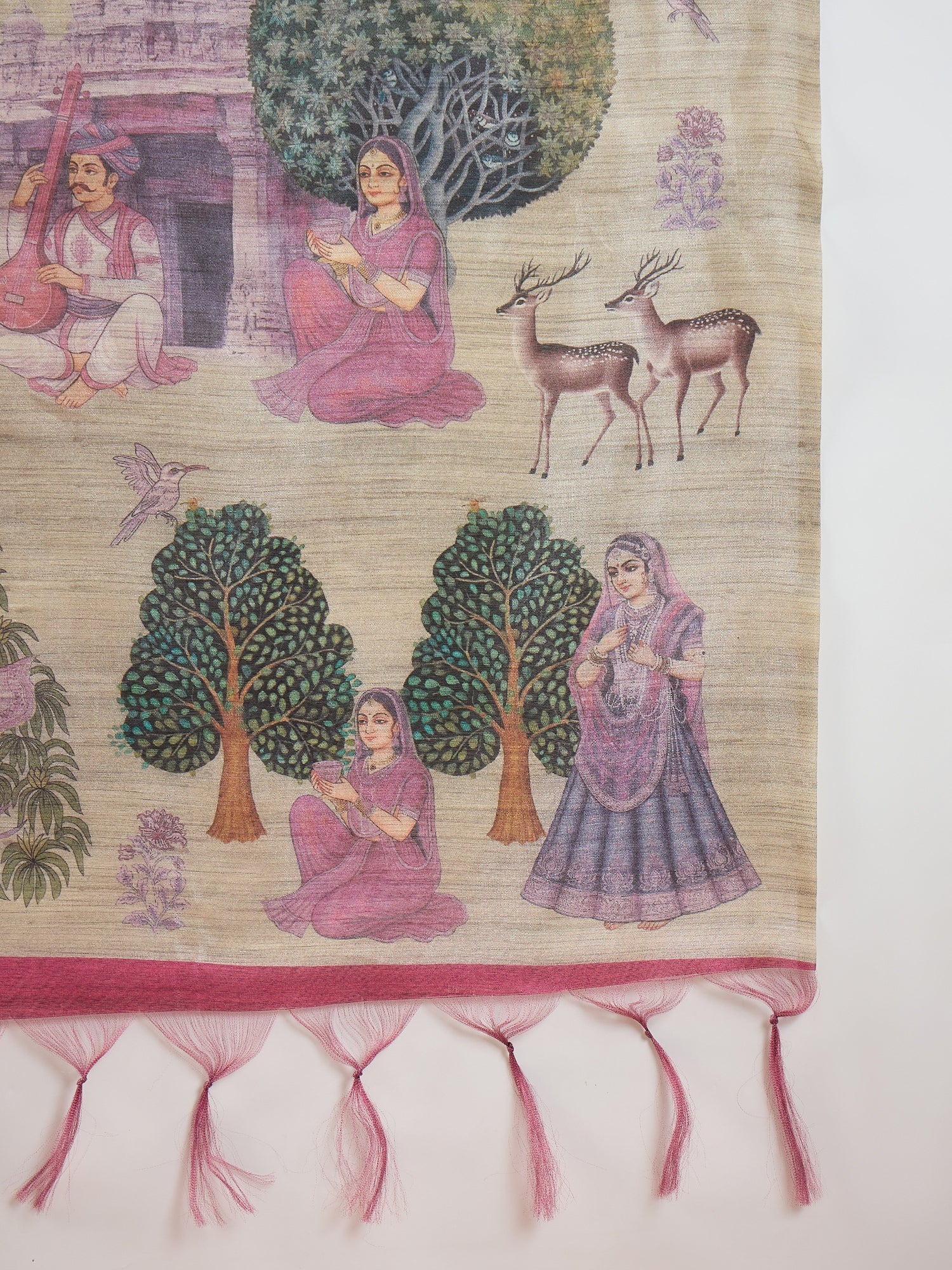 Pink Miniature Print Border Saree