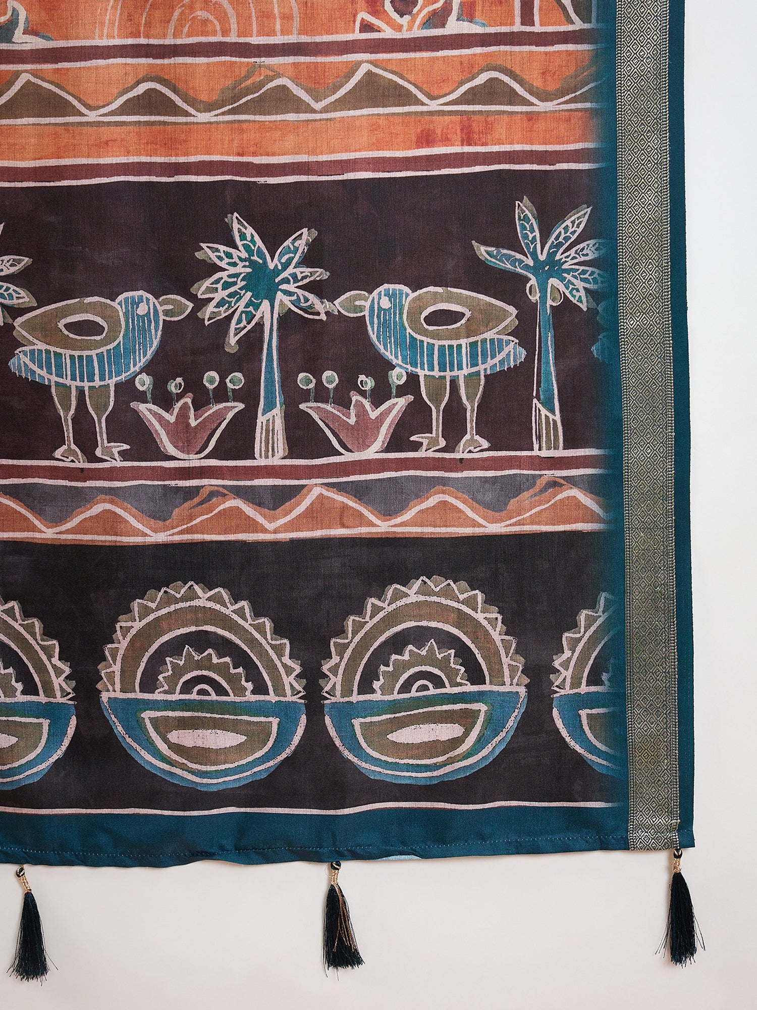 Teal Rose Zari Border Saree