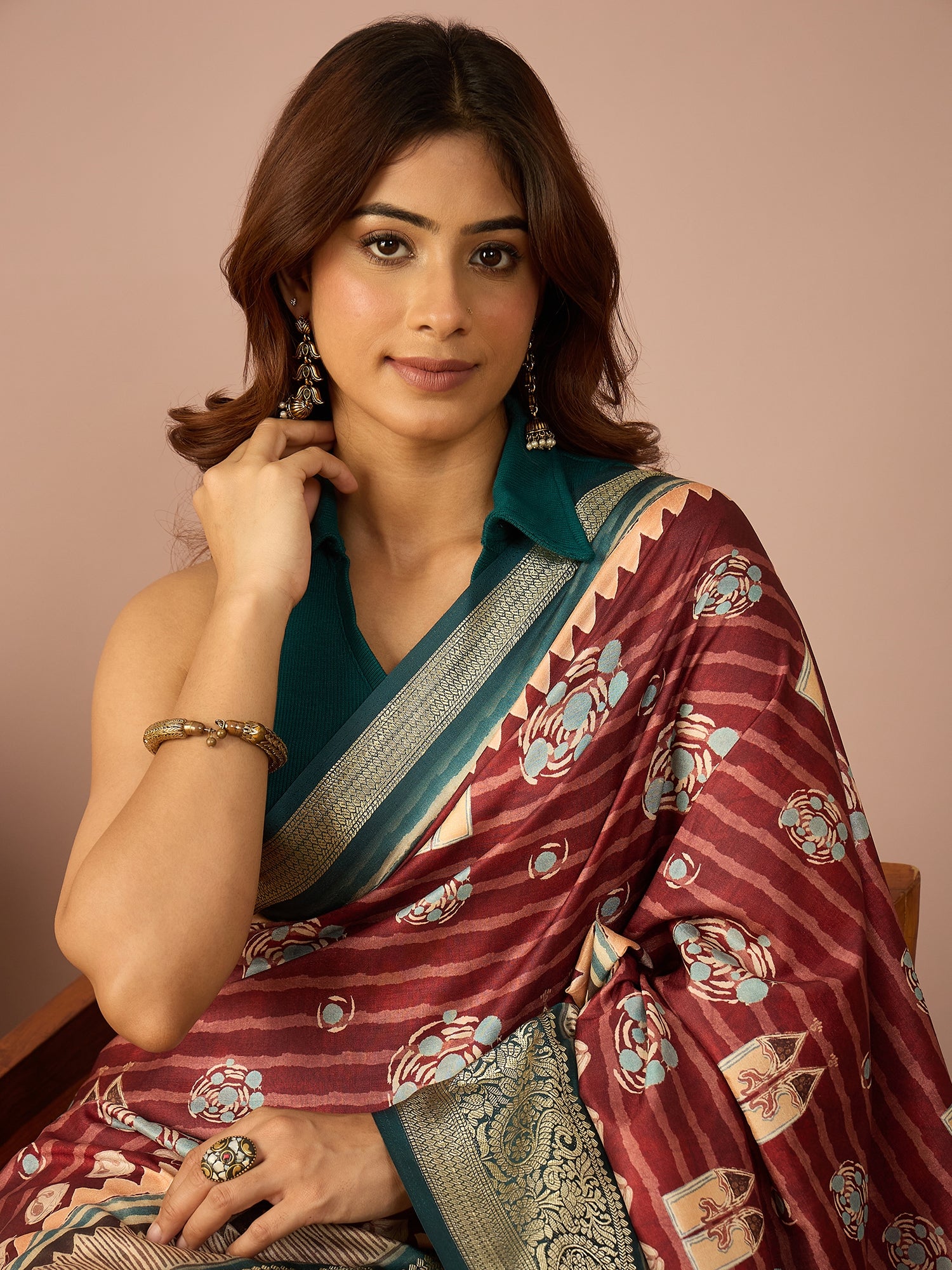 Teal Paisley Zari Border Saree