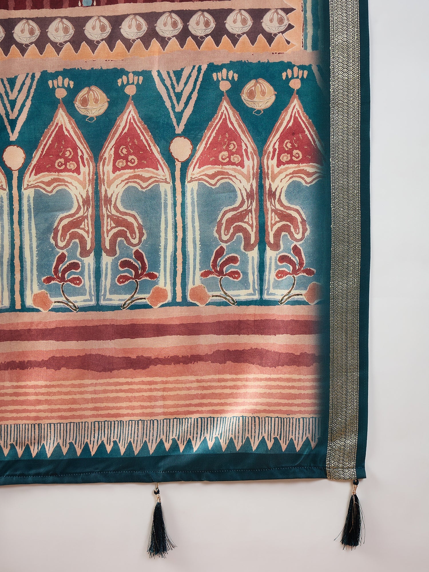 Teal Paisley Zari Border Saree