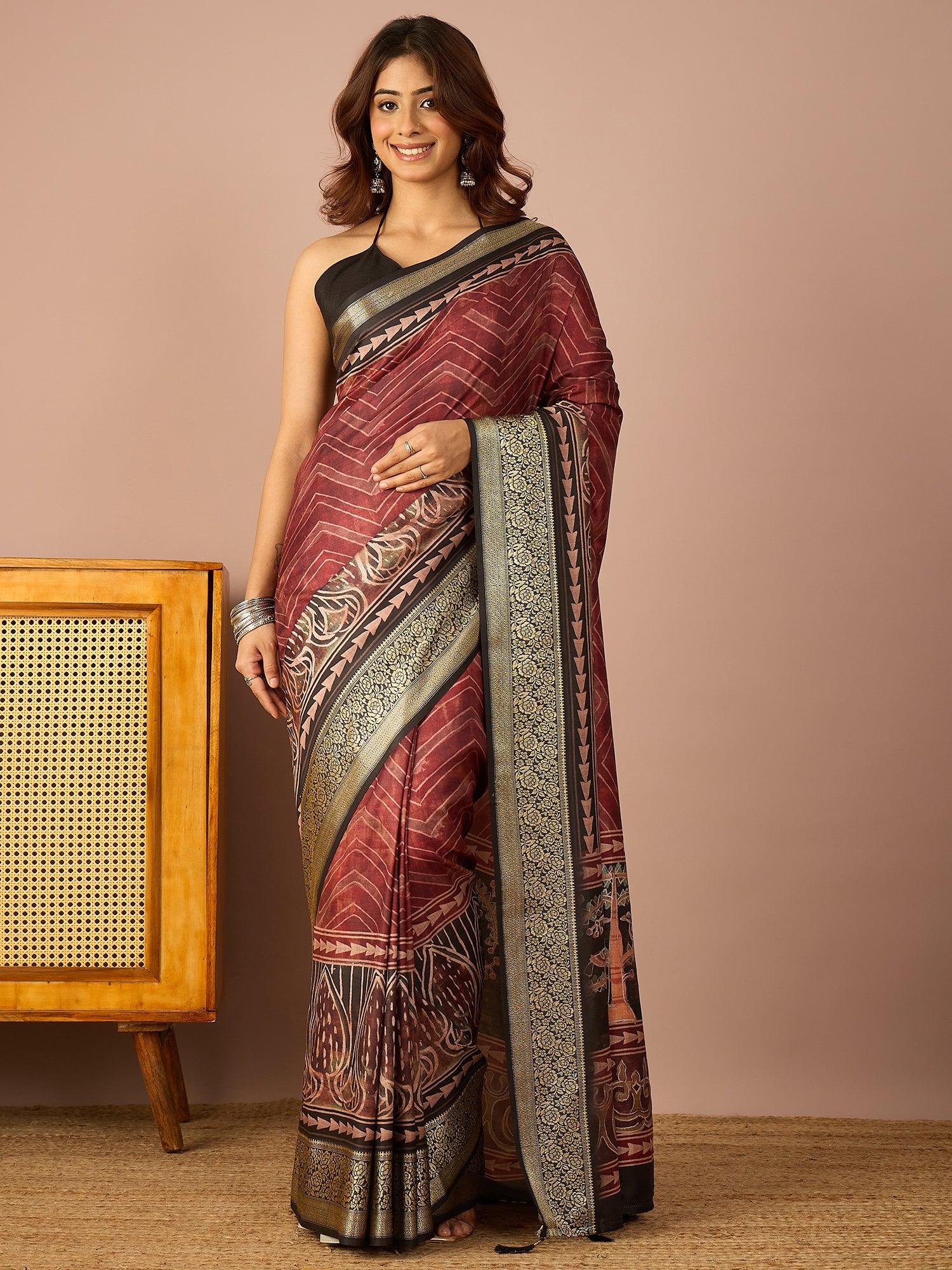 Black Rose Zari Border Saree