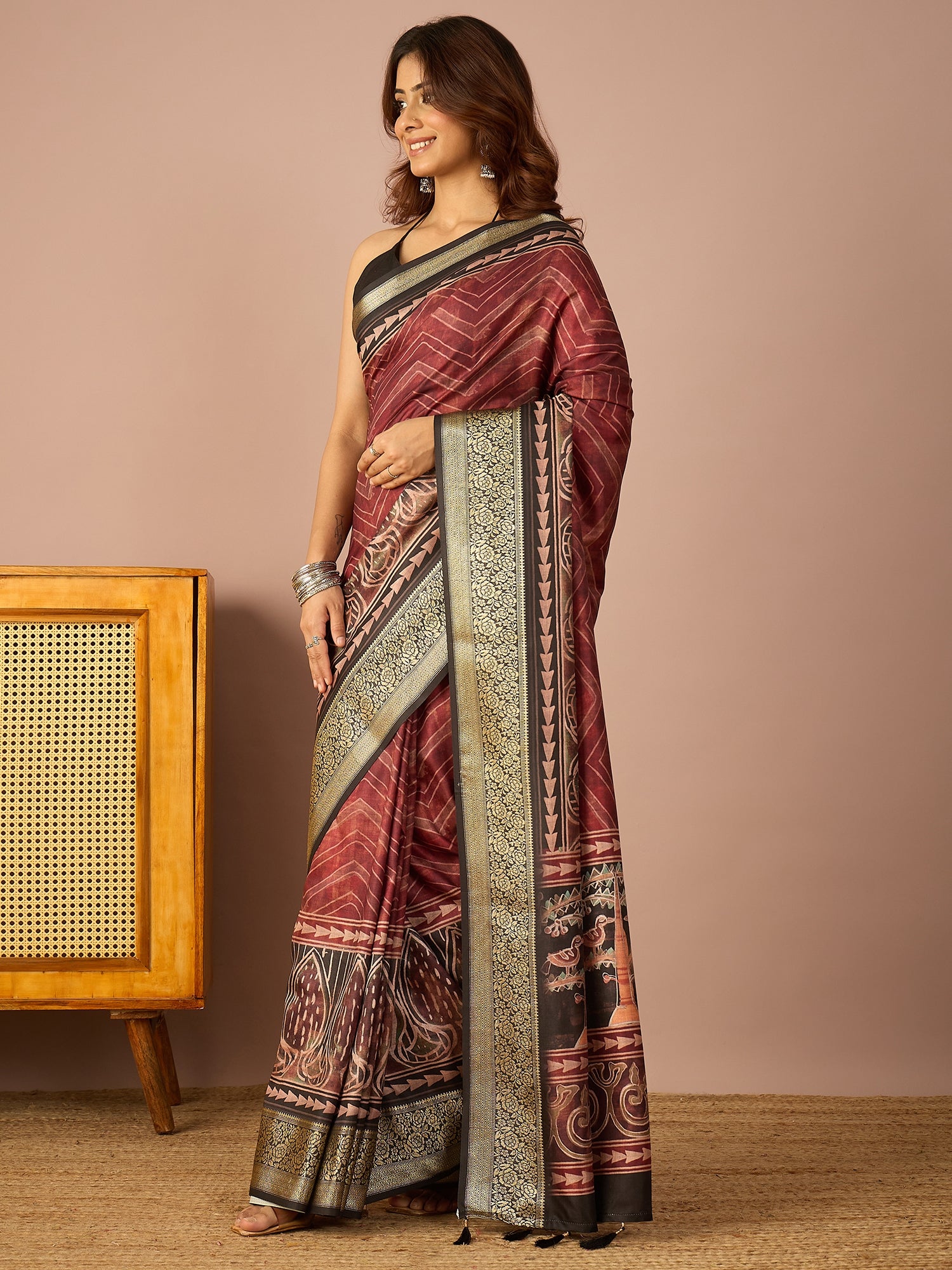 Black Rose Zari Border Saree
