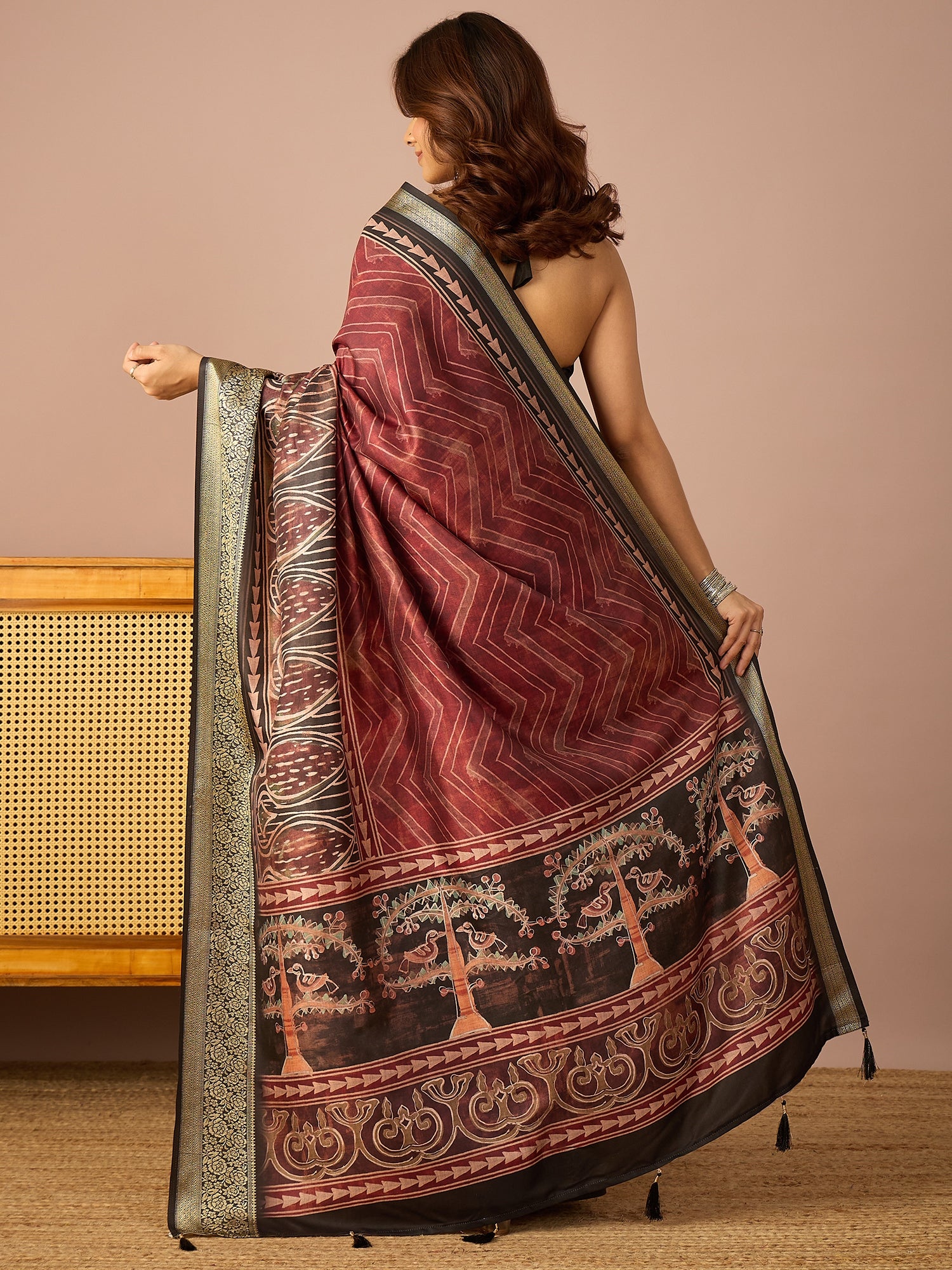 Black Rose Zari Border Saree