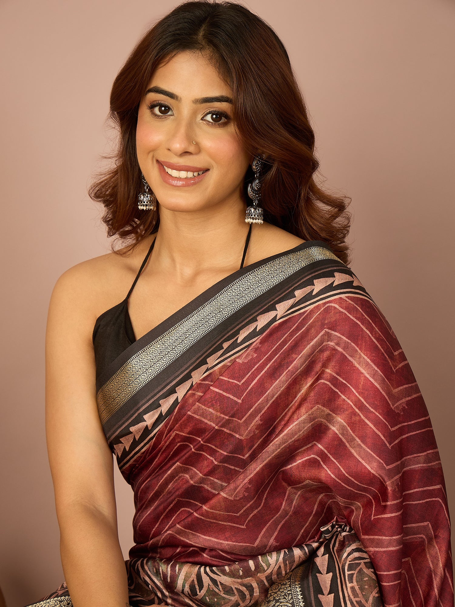 Black Rose Zari Border Saree