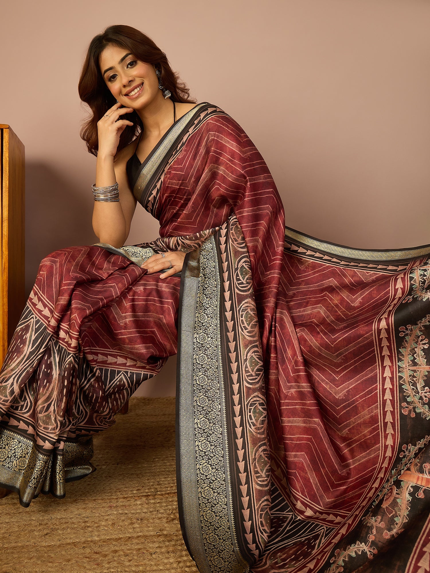 Black Rose Zari Border Saree
