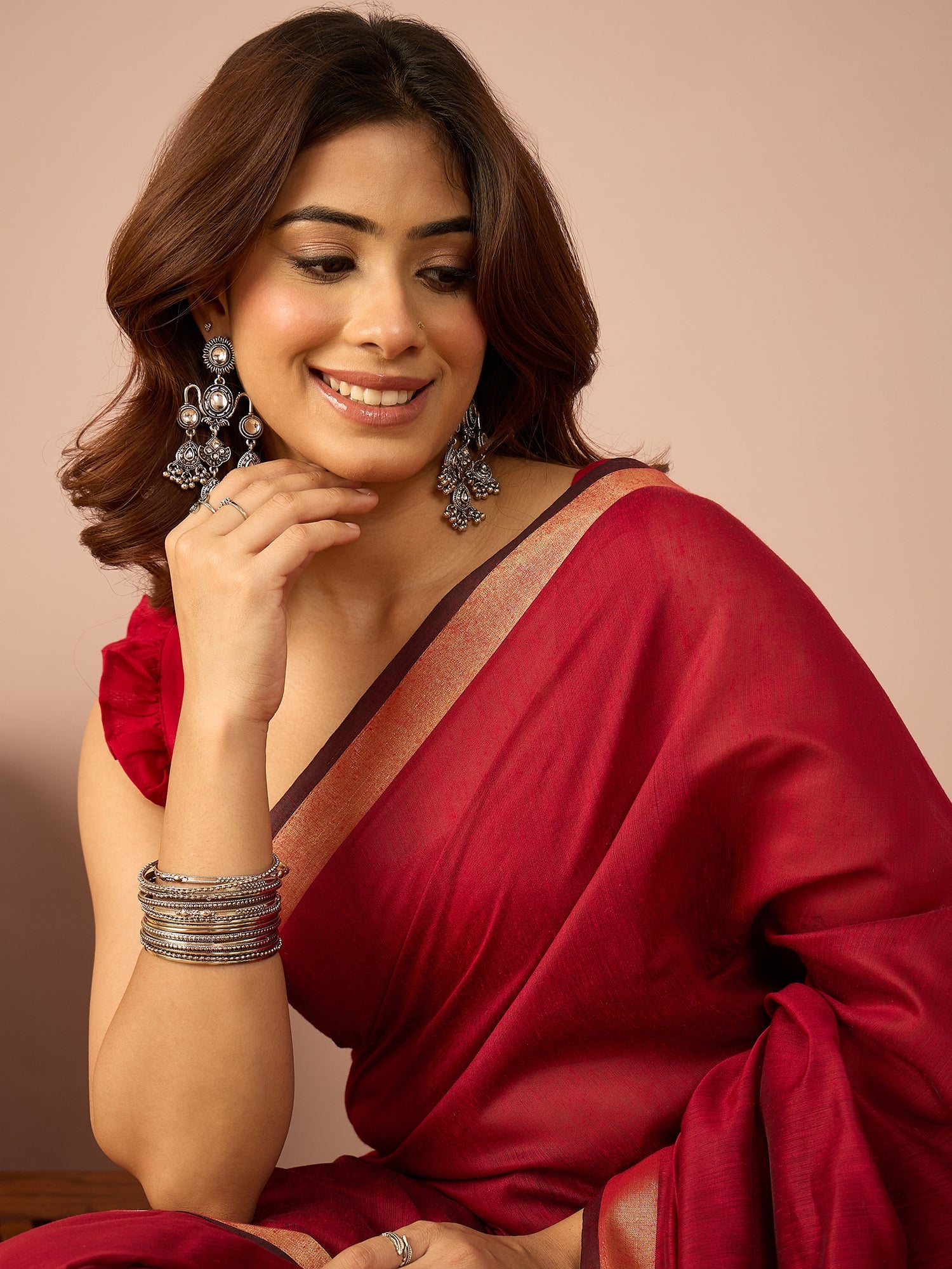 Maroon Multi Striped Pallu Saree