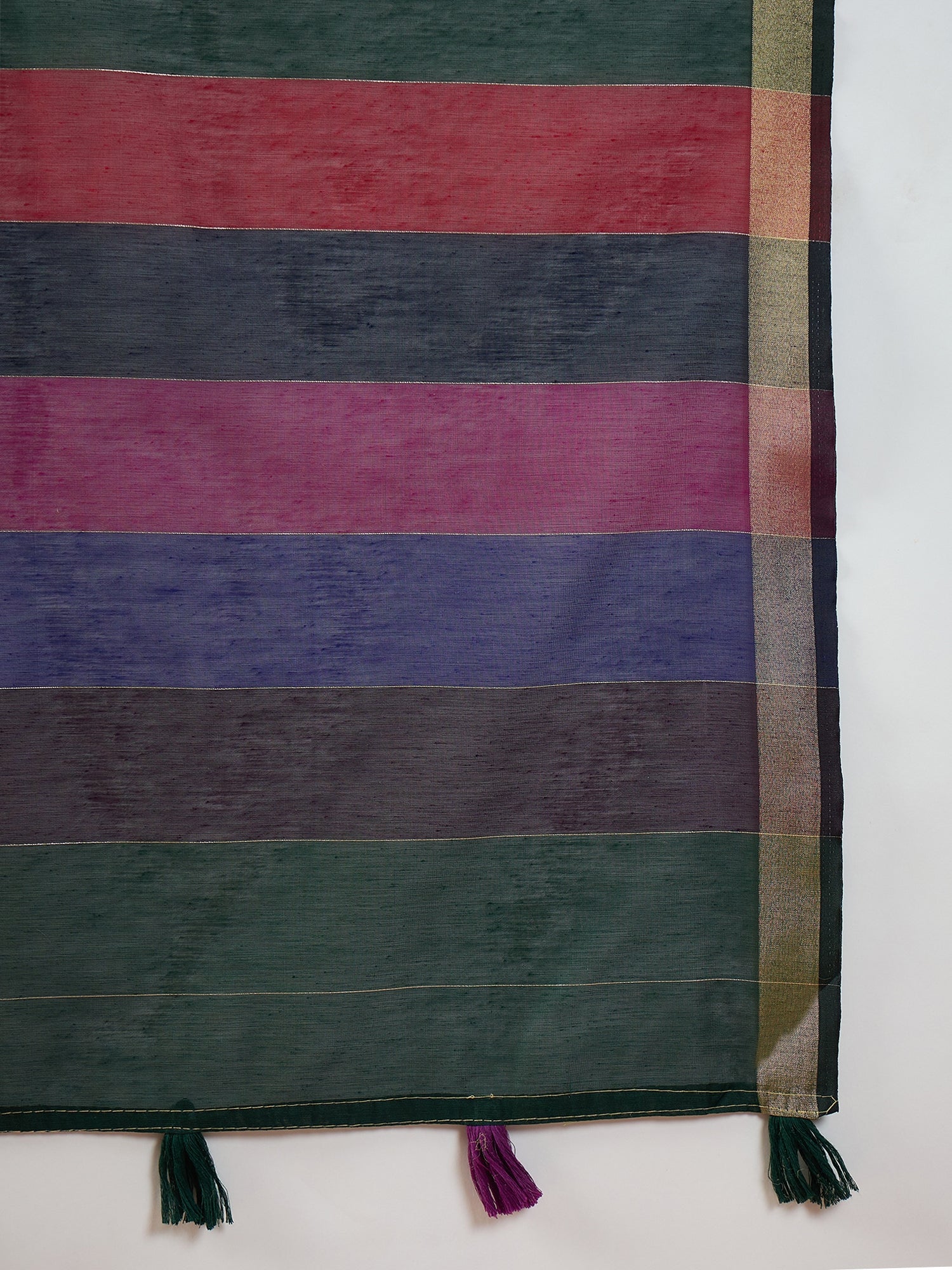 Green Multi Striped Pallu Saree