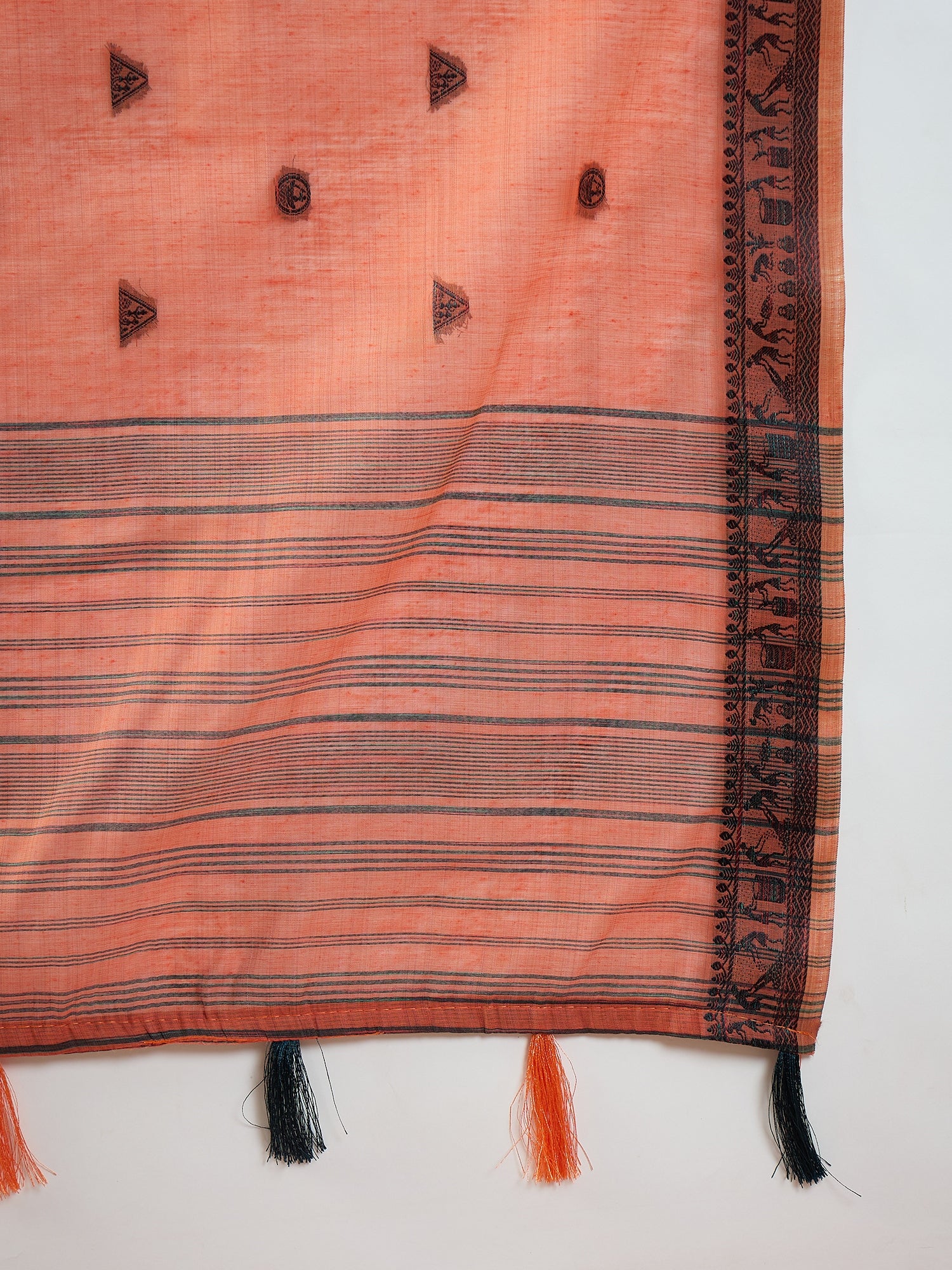 Dark Peach Saura Art Cotton Saree