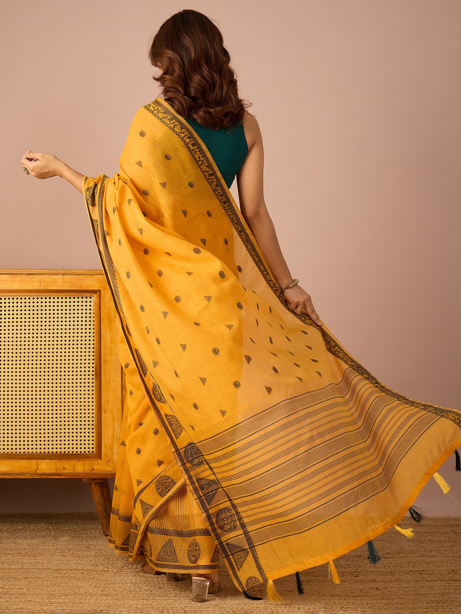 Mustard Saura Art Cotton Sareee