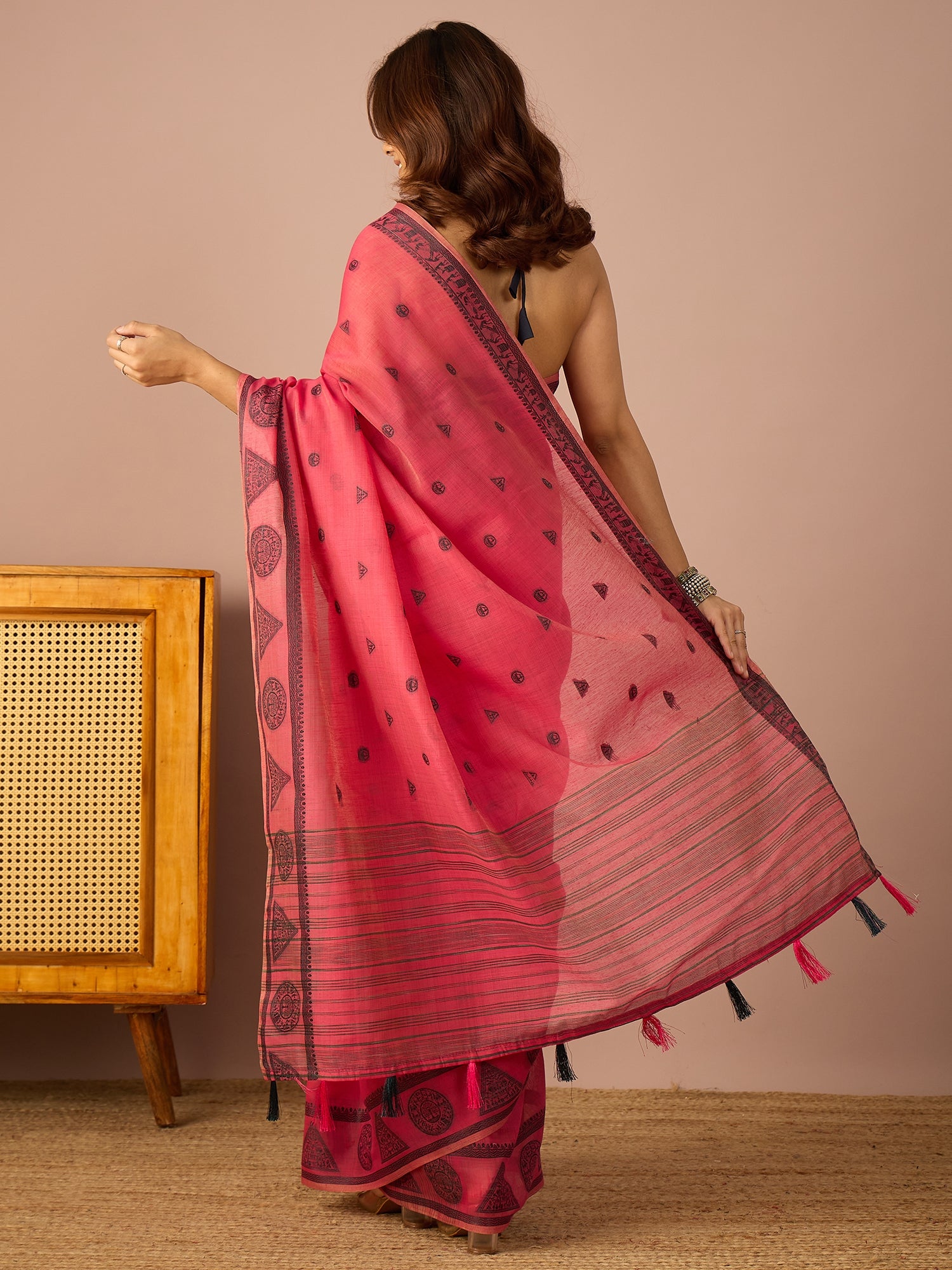 Pink Saura Art Cotton Sareee