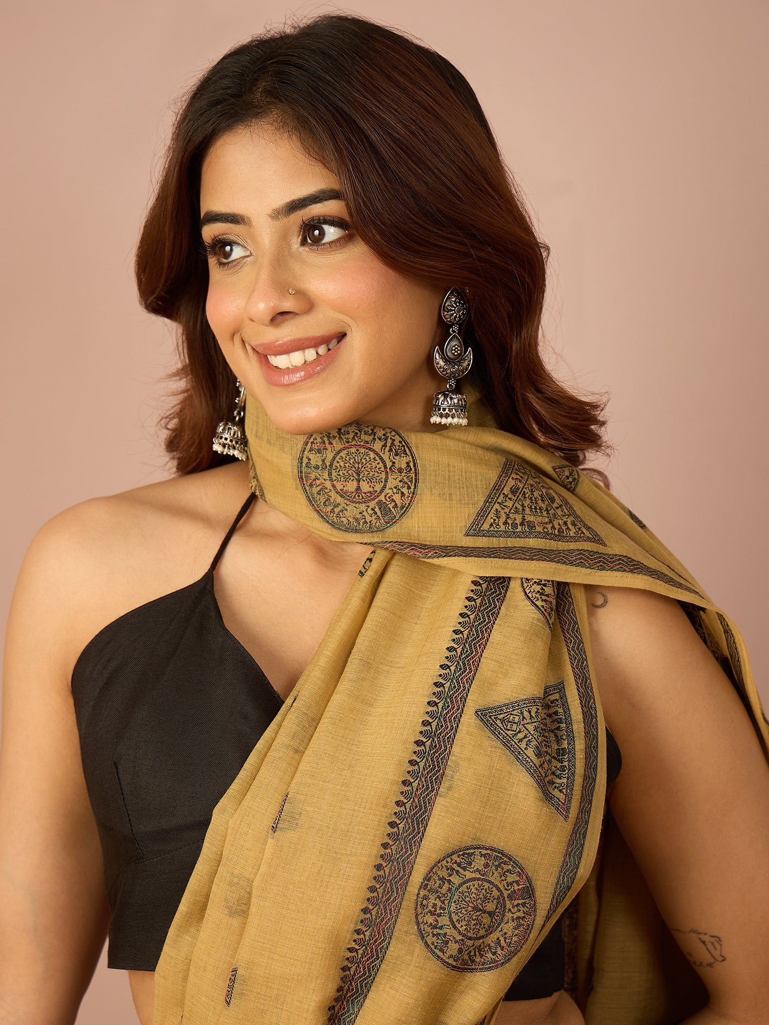 Beige Saura Art Cotton Sareee
