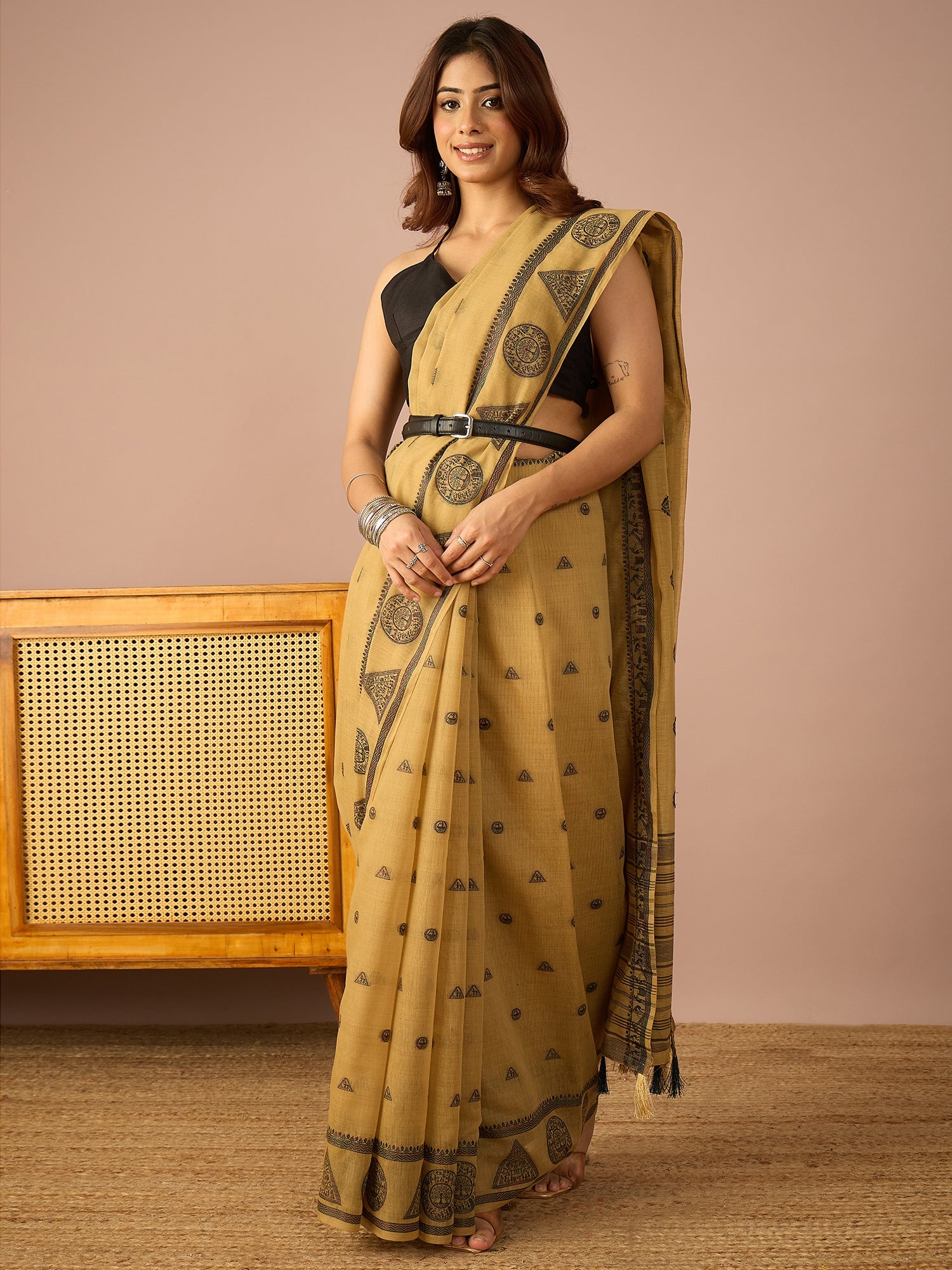 Beige Saura Art Cotton Sareee