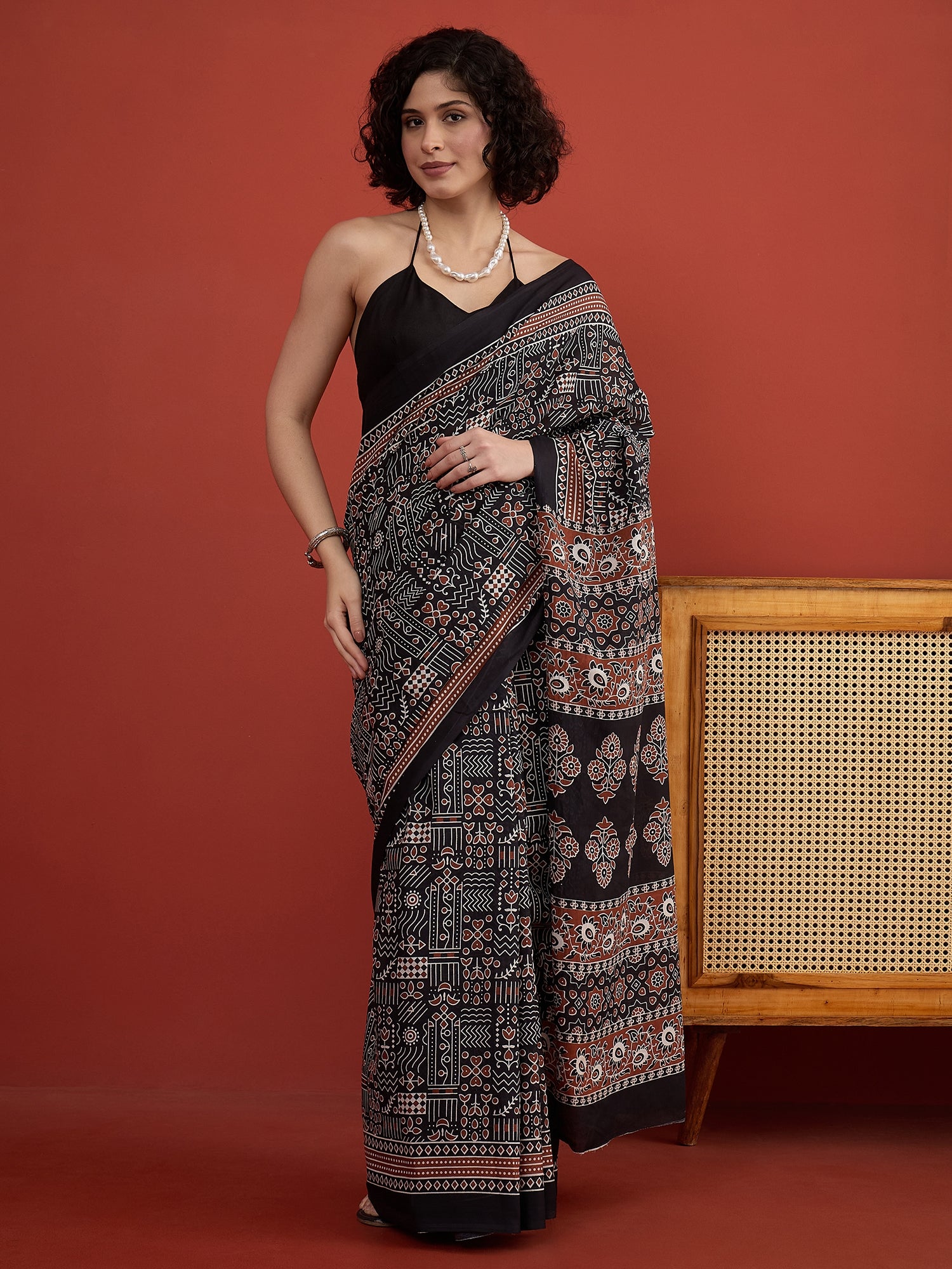 Black Traditional Print Saree