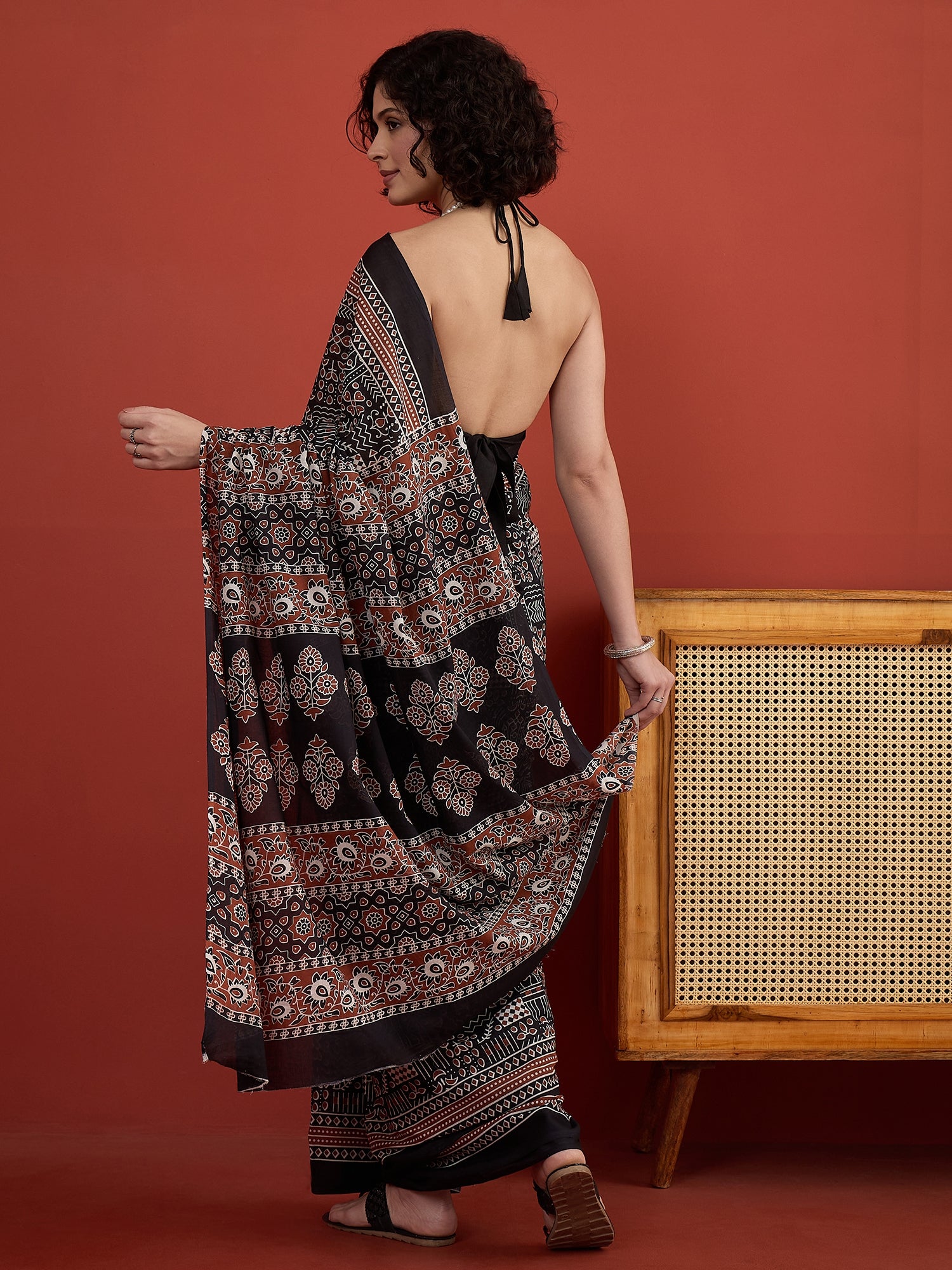 Black Traditional Print Saree