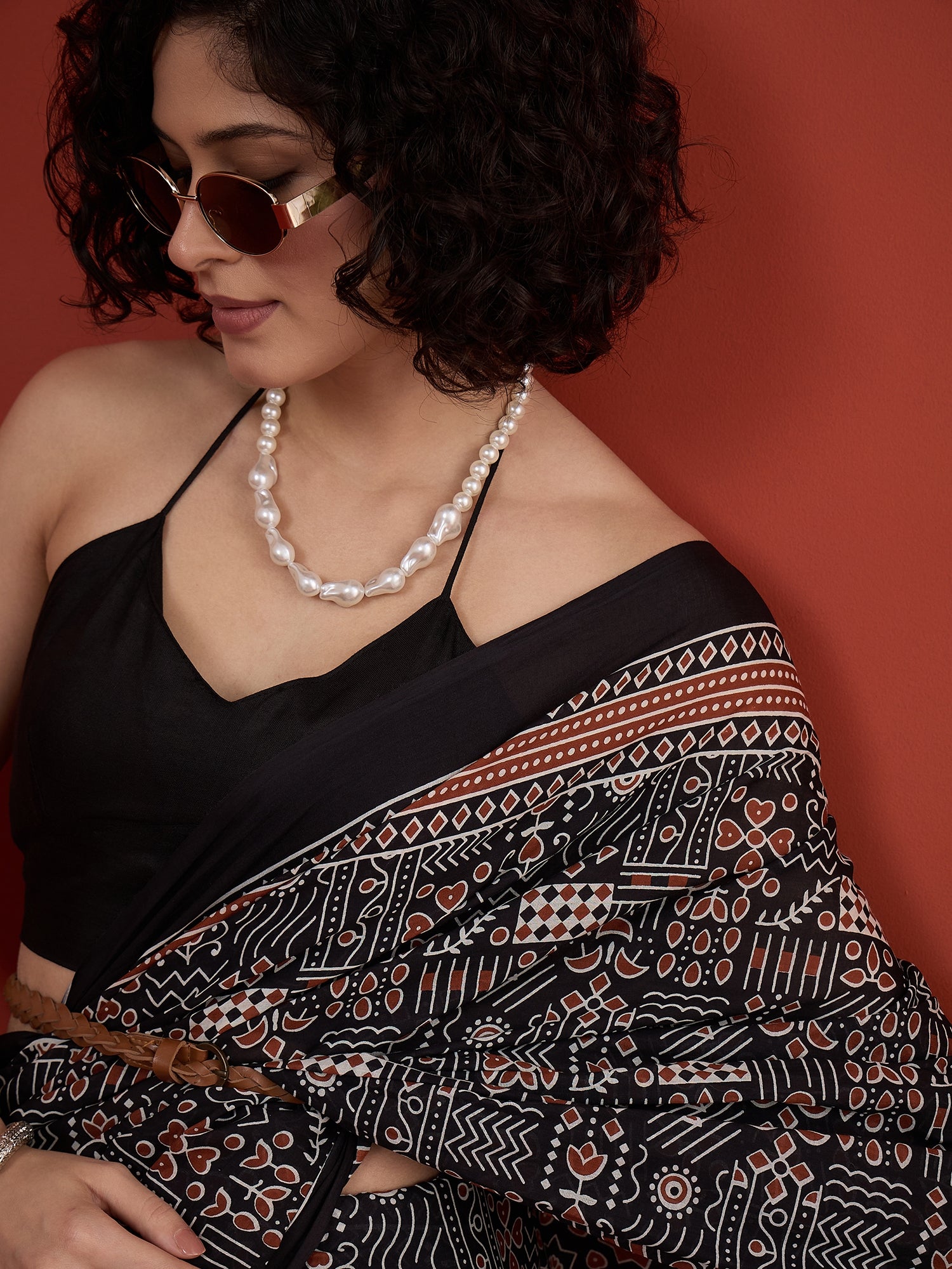 Black Traditional Print Saree