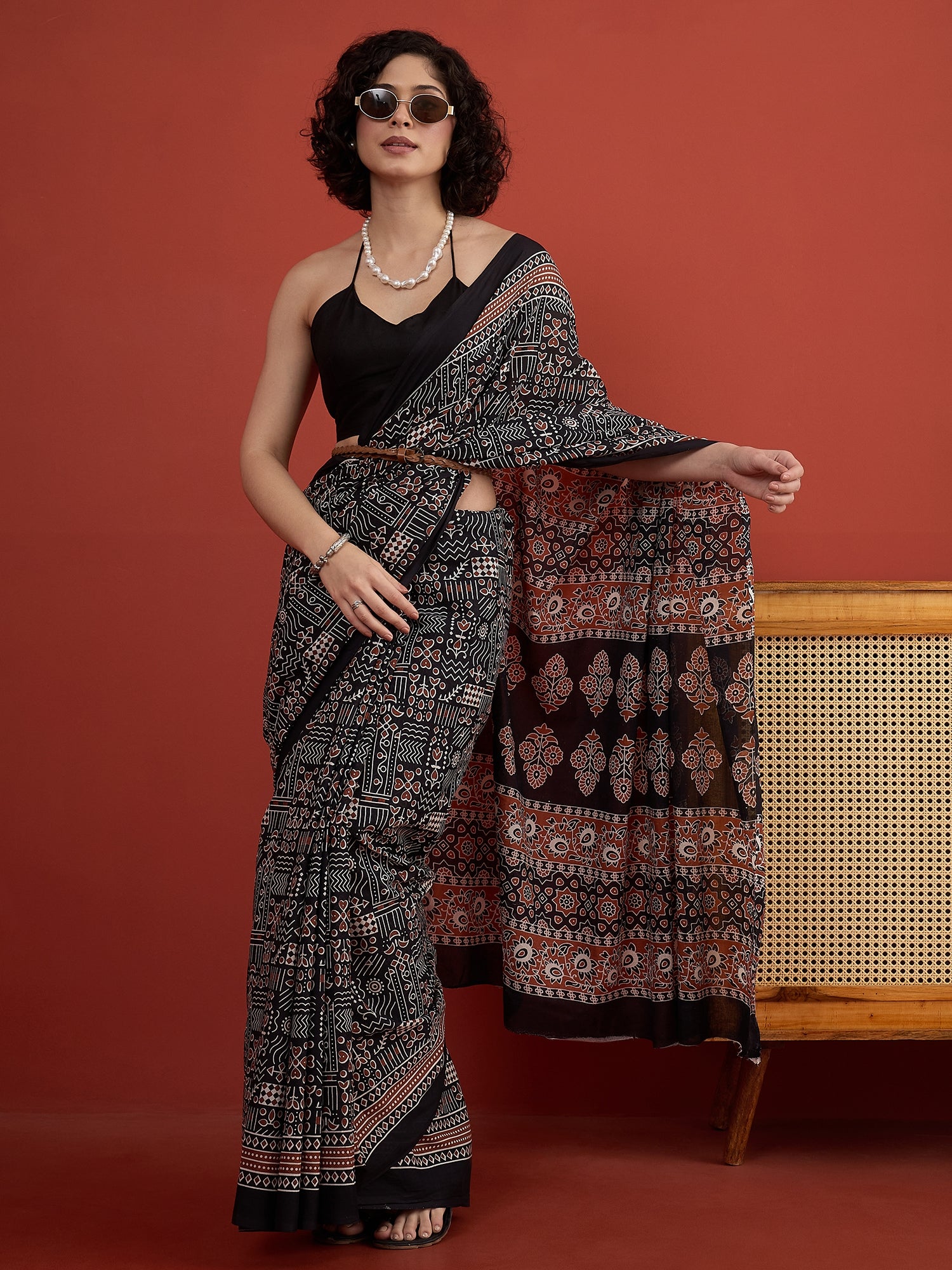 Black Traditional Print Saree