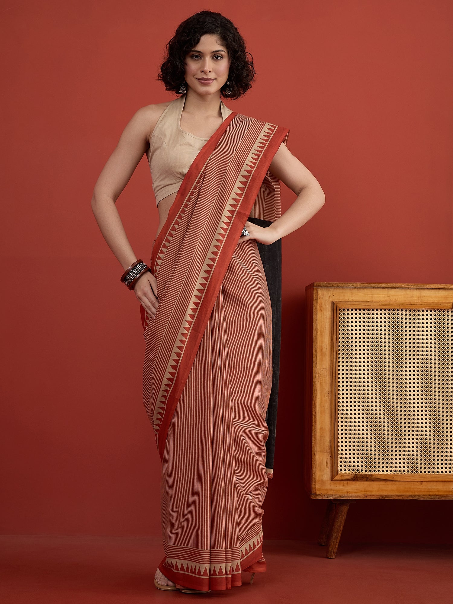Red Beige Striper Saree