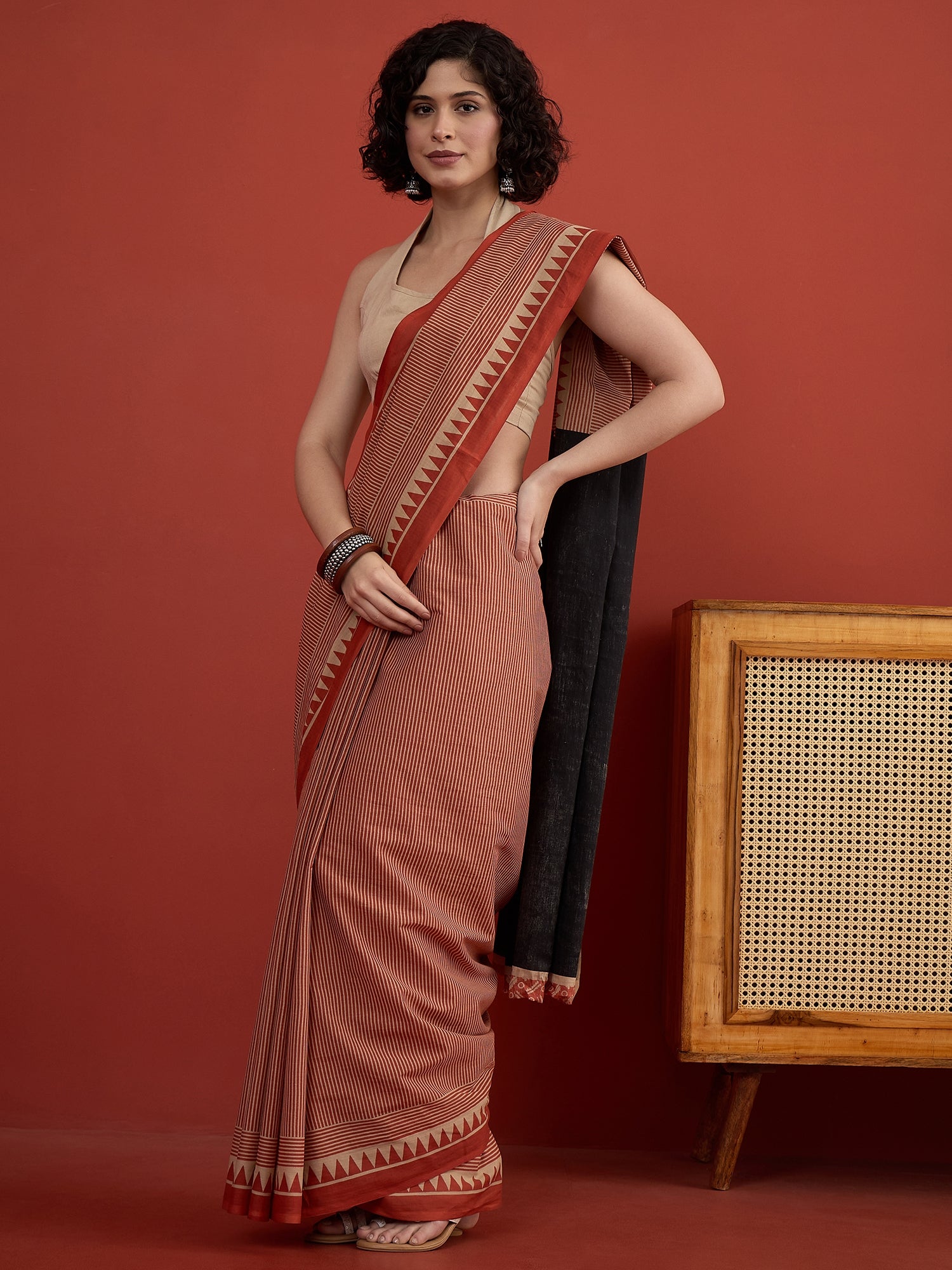 Red Beige Striper Saree