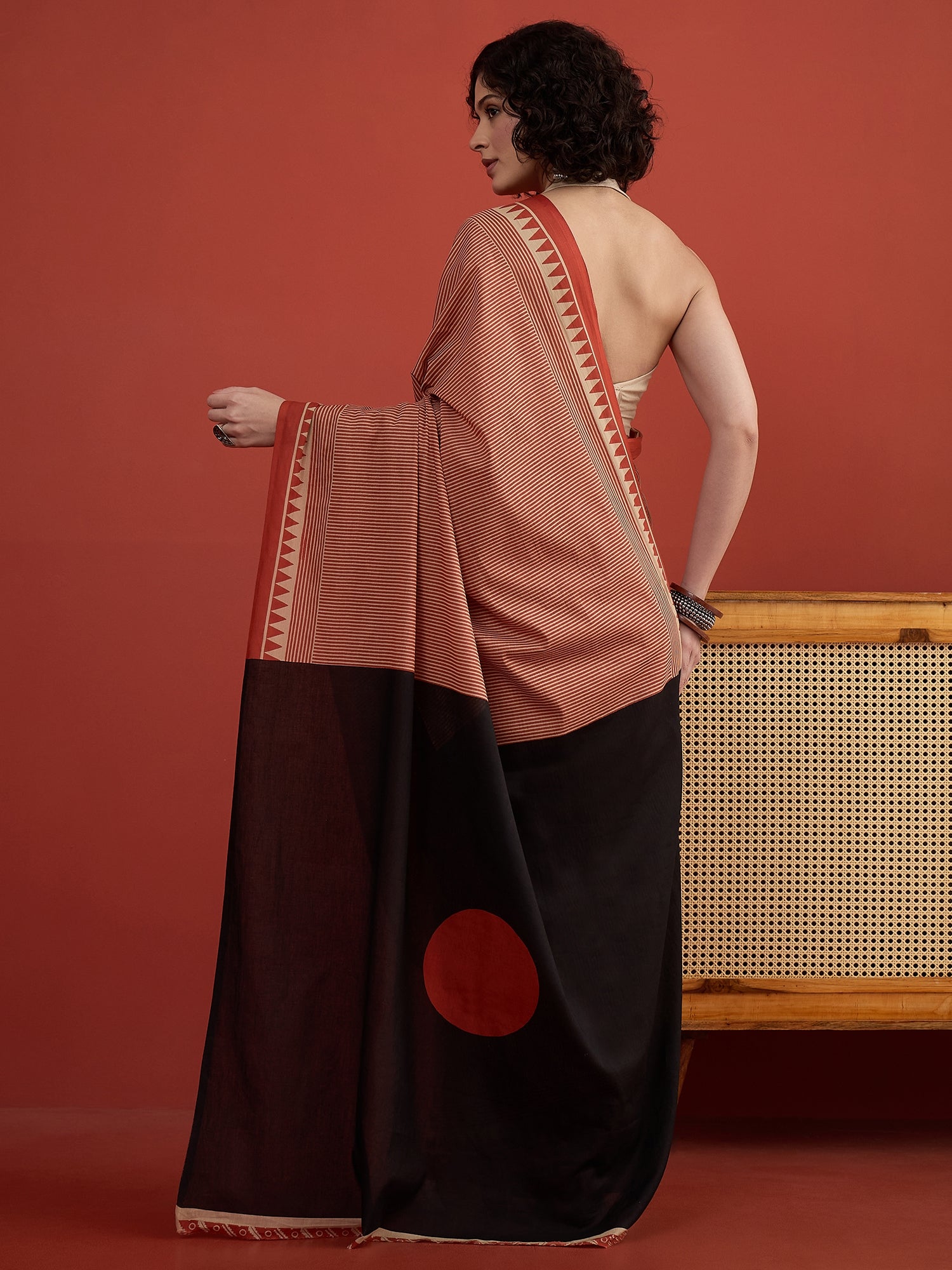 Red Beige Striper Saree
