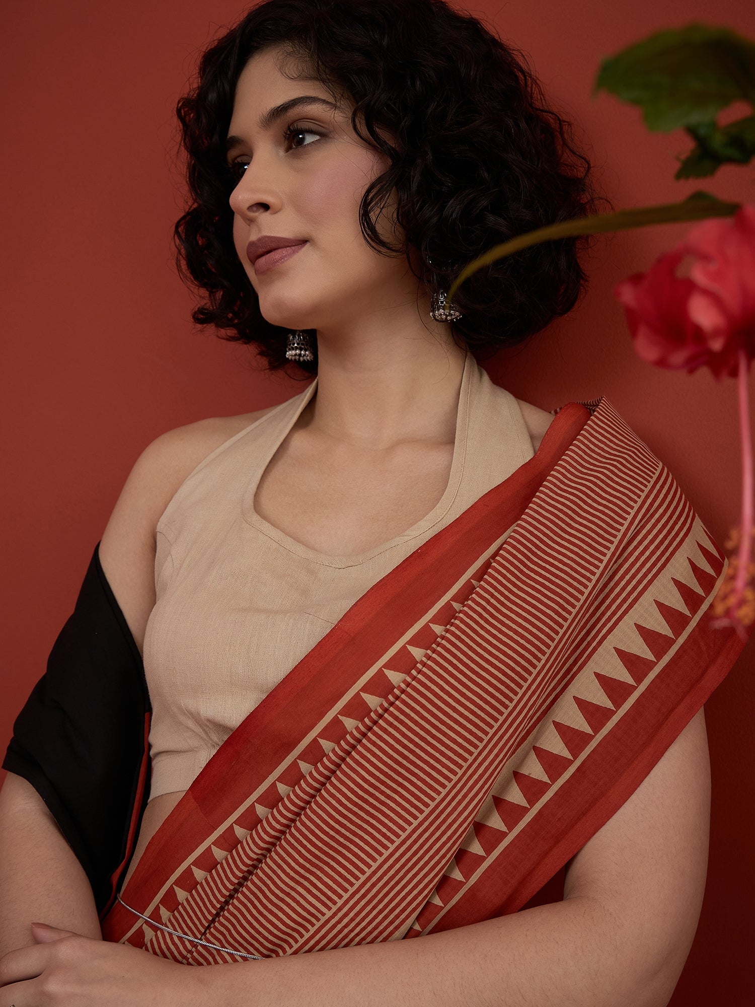 Red Beige Striper Saree