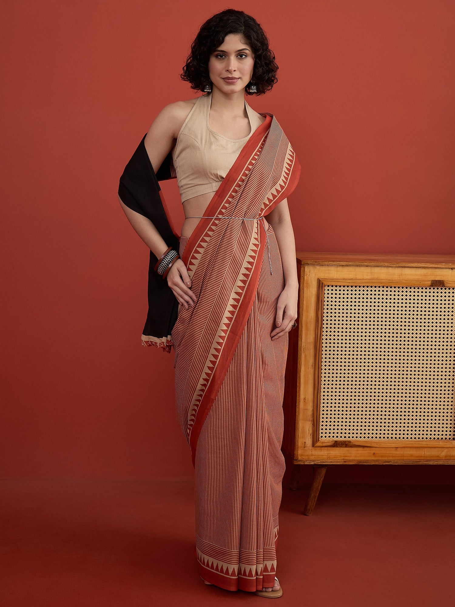 Red Beige Striper Saree
