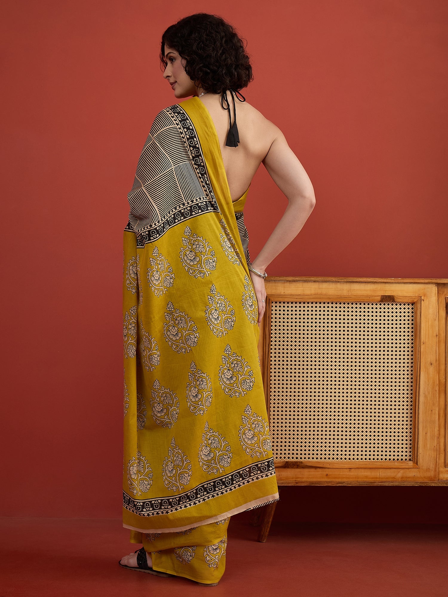 Black Striper Block Border Saree