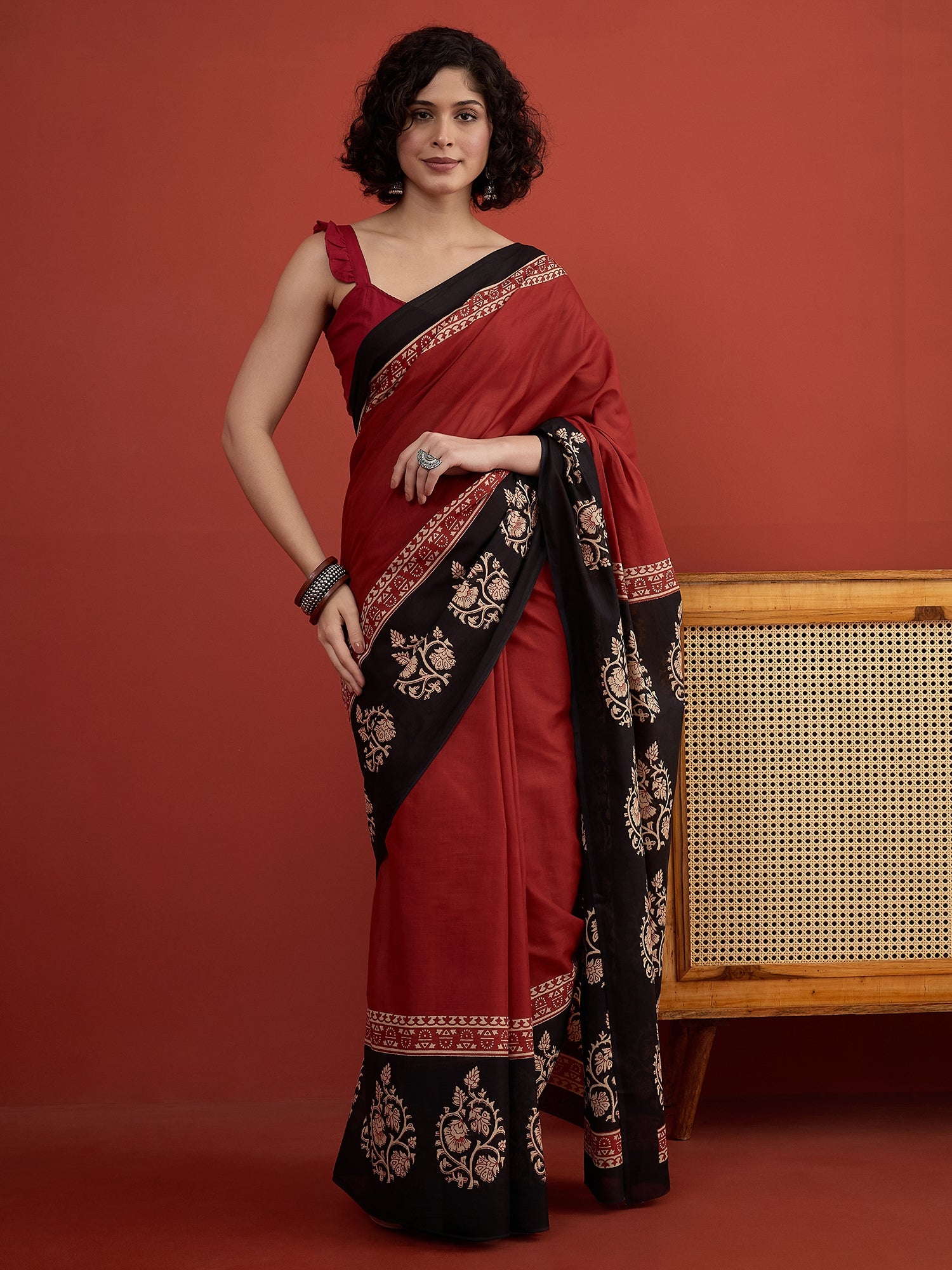 Maroon Solid Block Border Saree