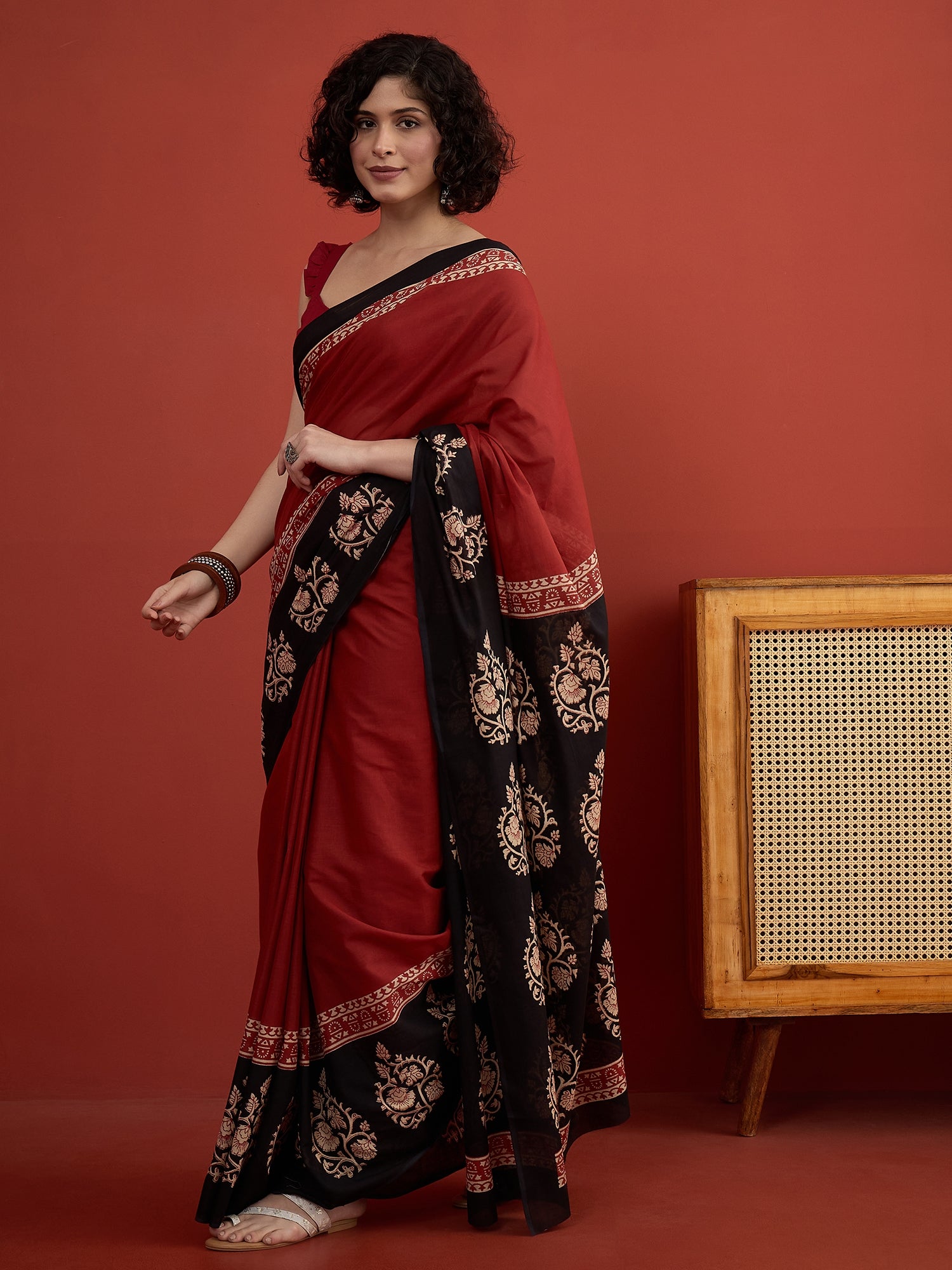 Maroon Solid Block Border Saree