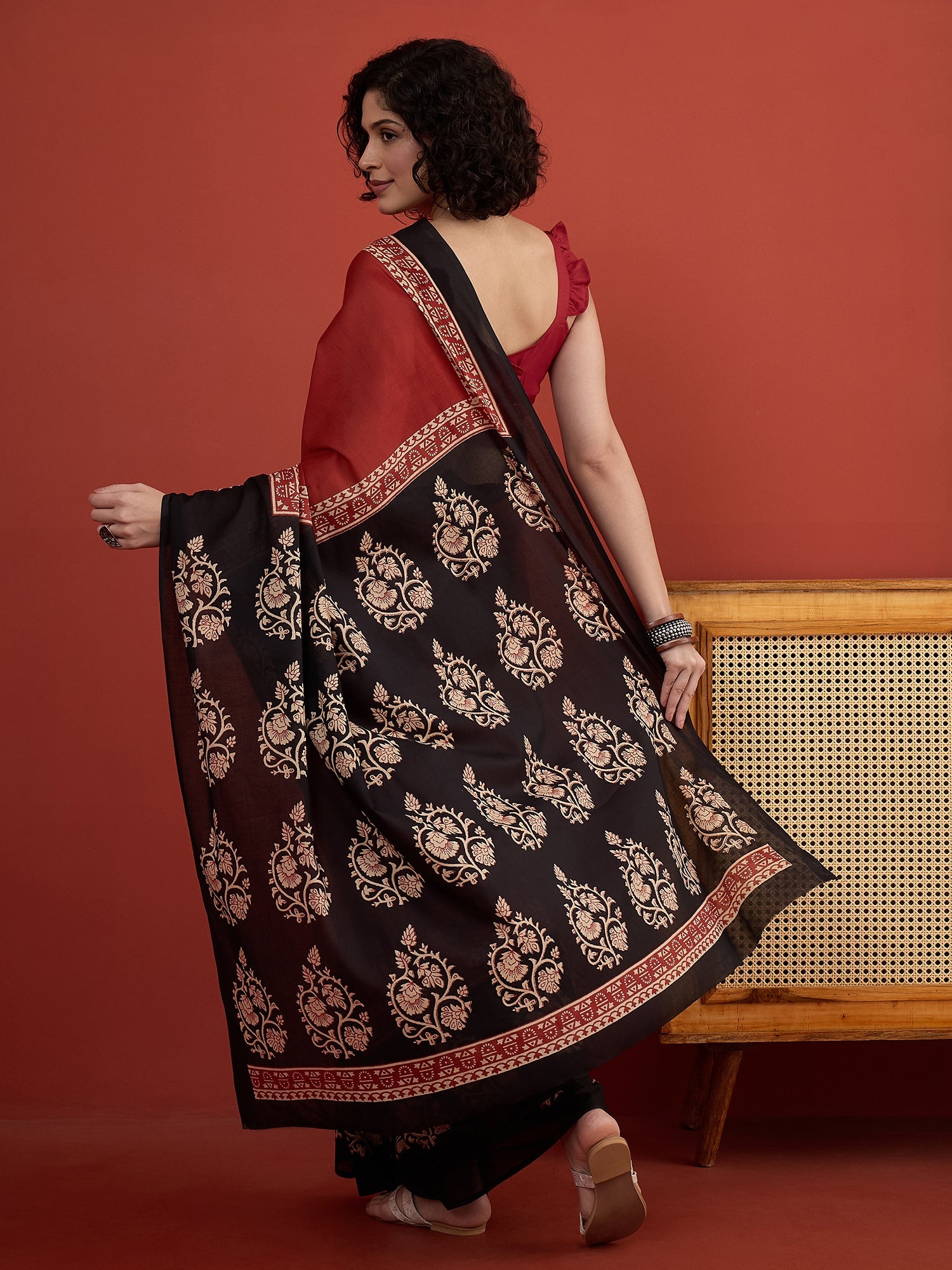 Maroon Solid Block Border Saree