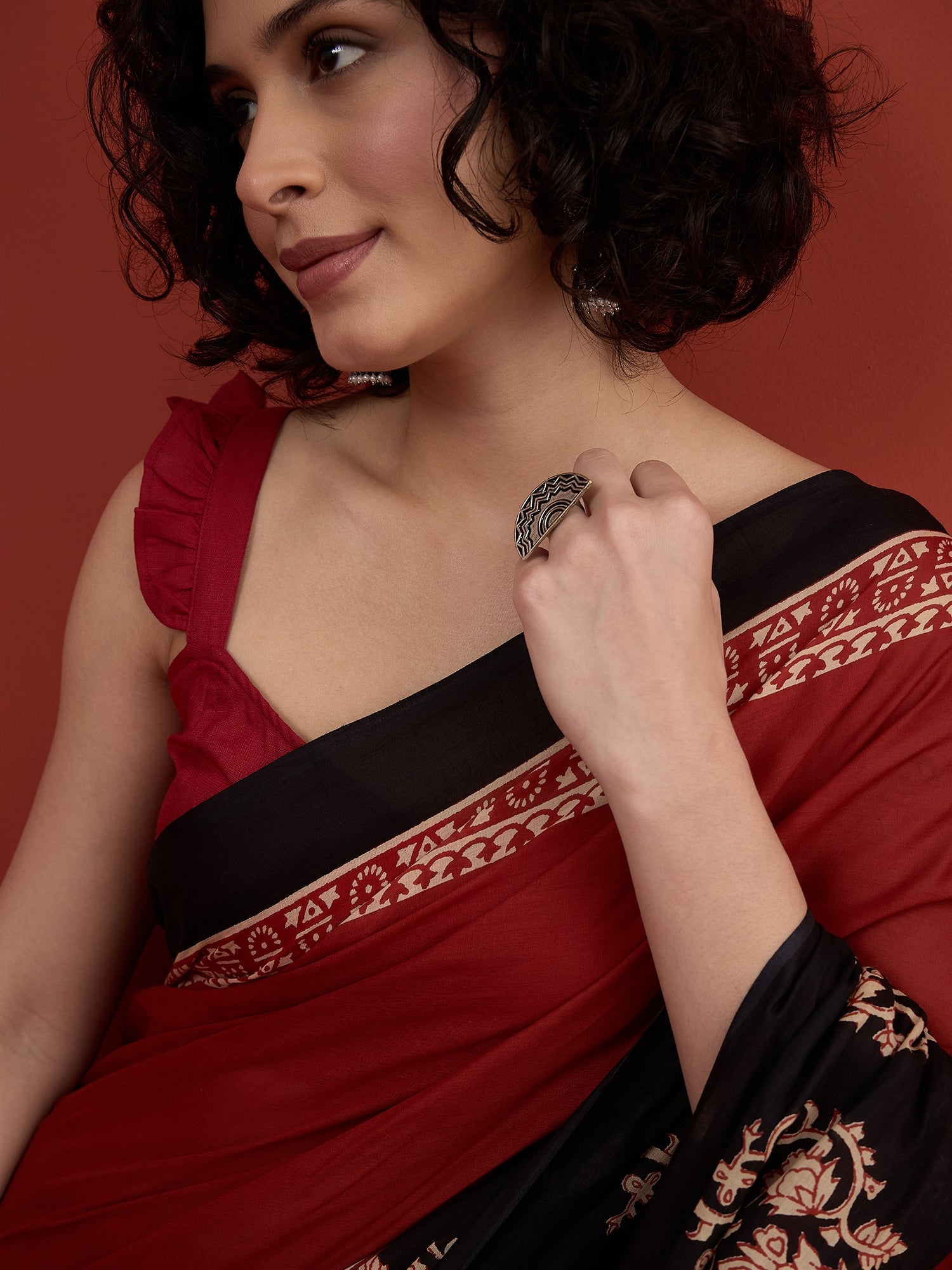 Maroon Solid Block Border Saree