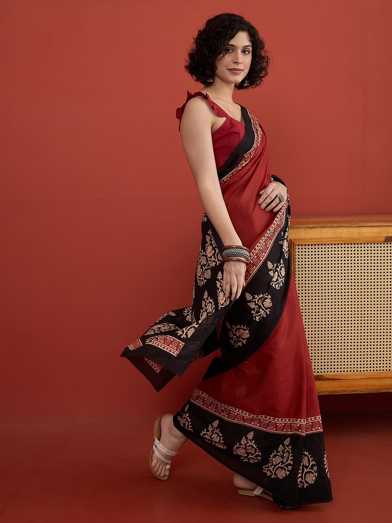 Maroon Solid Block Border Saree
