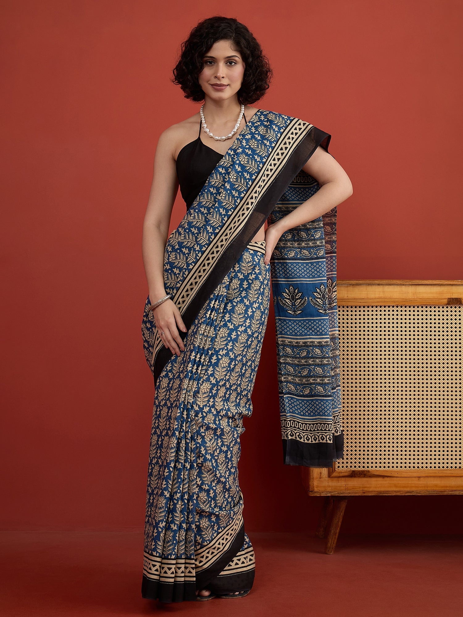 Indigo Floral Dabu Print Saree
