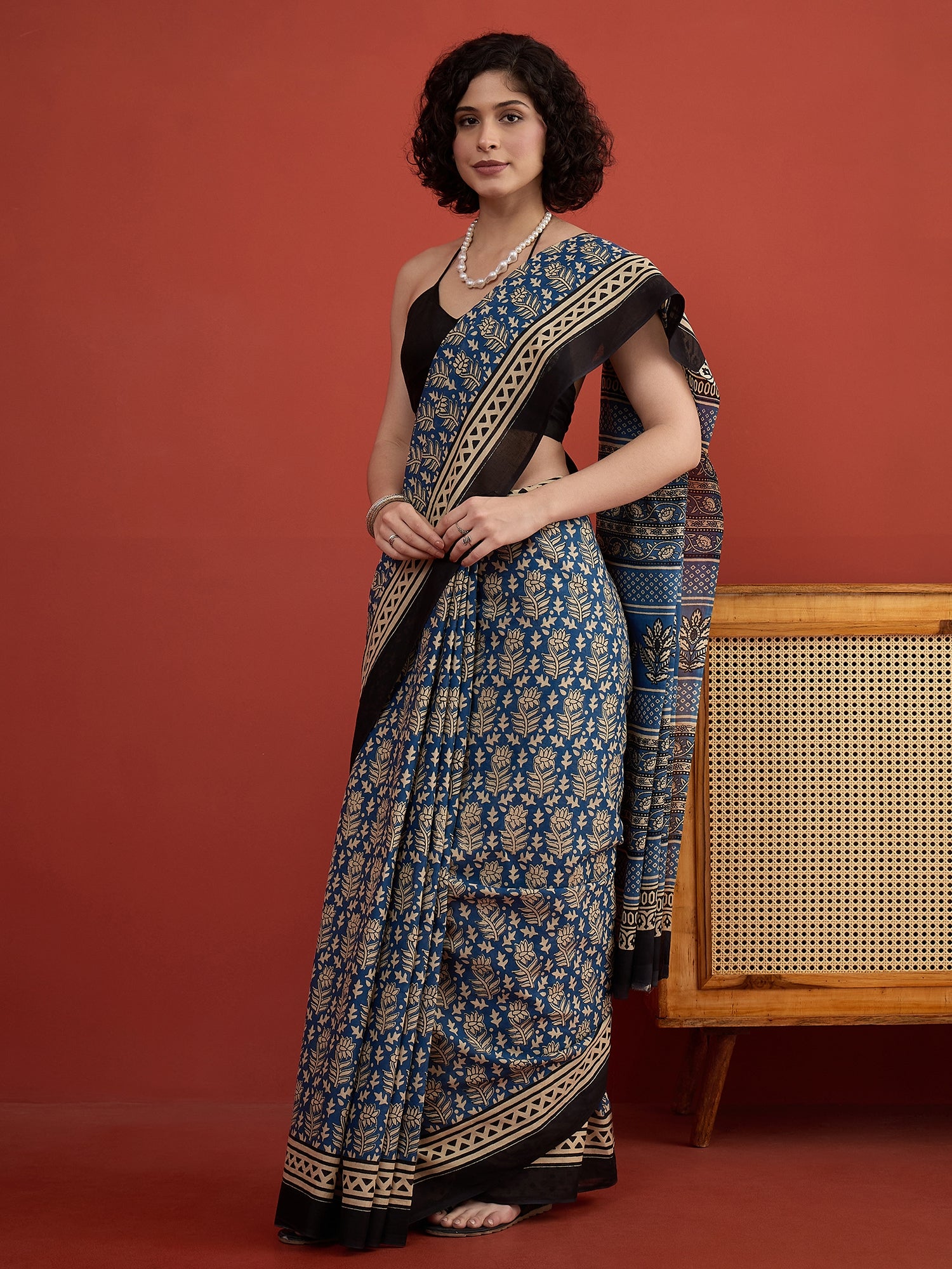 Indigo Floral Dabu Print Saree