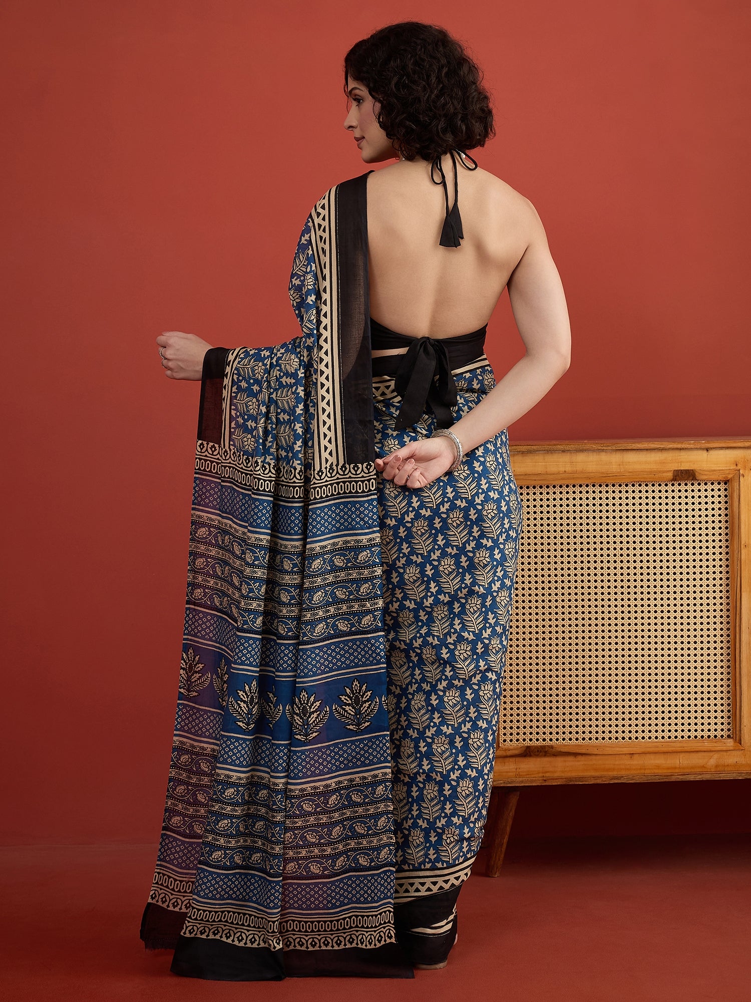 Indigo Floral Dabu Print Saree