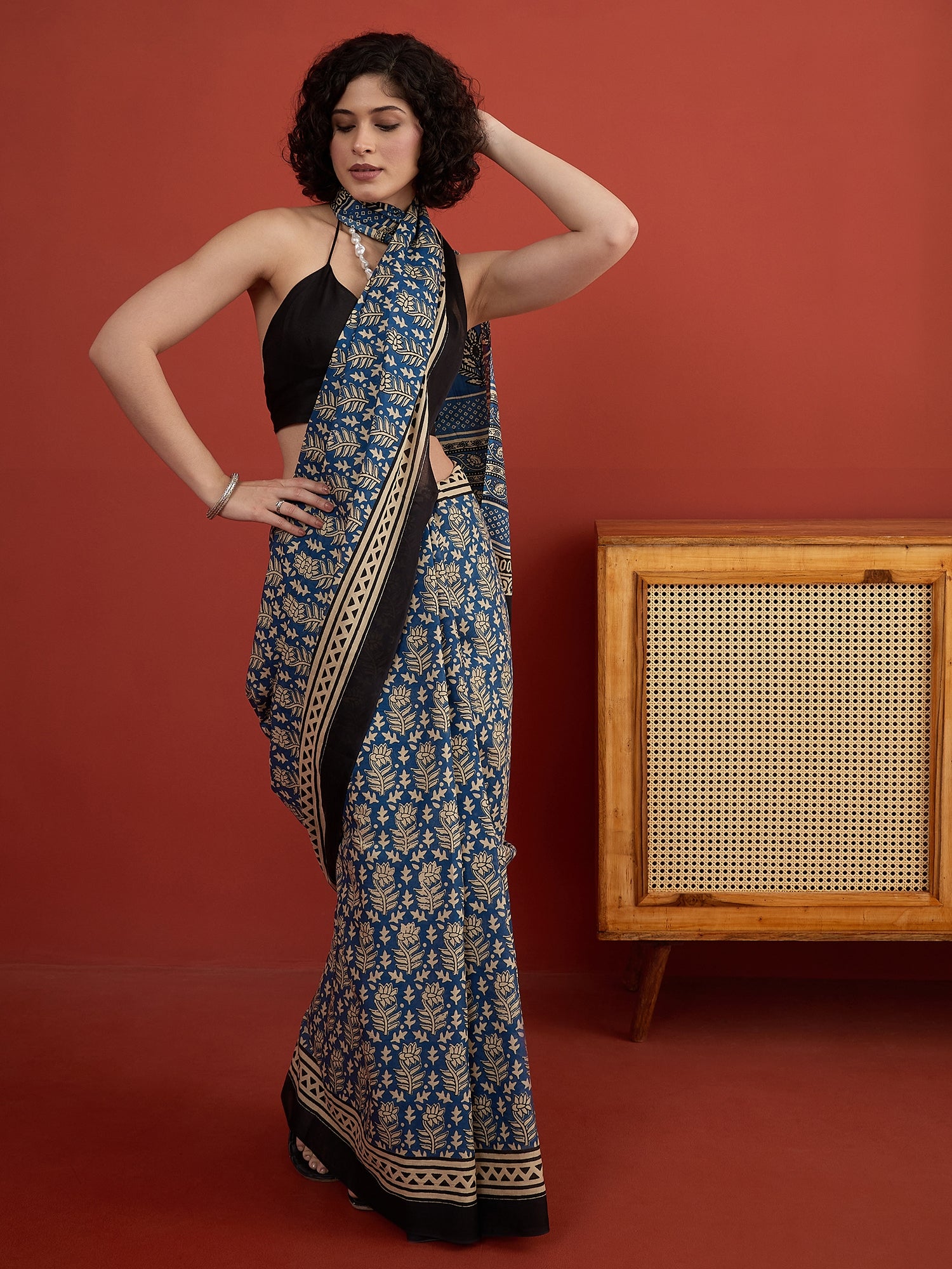 Indigo Floral Dabu Print Saree