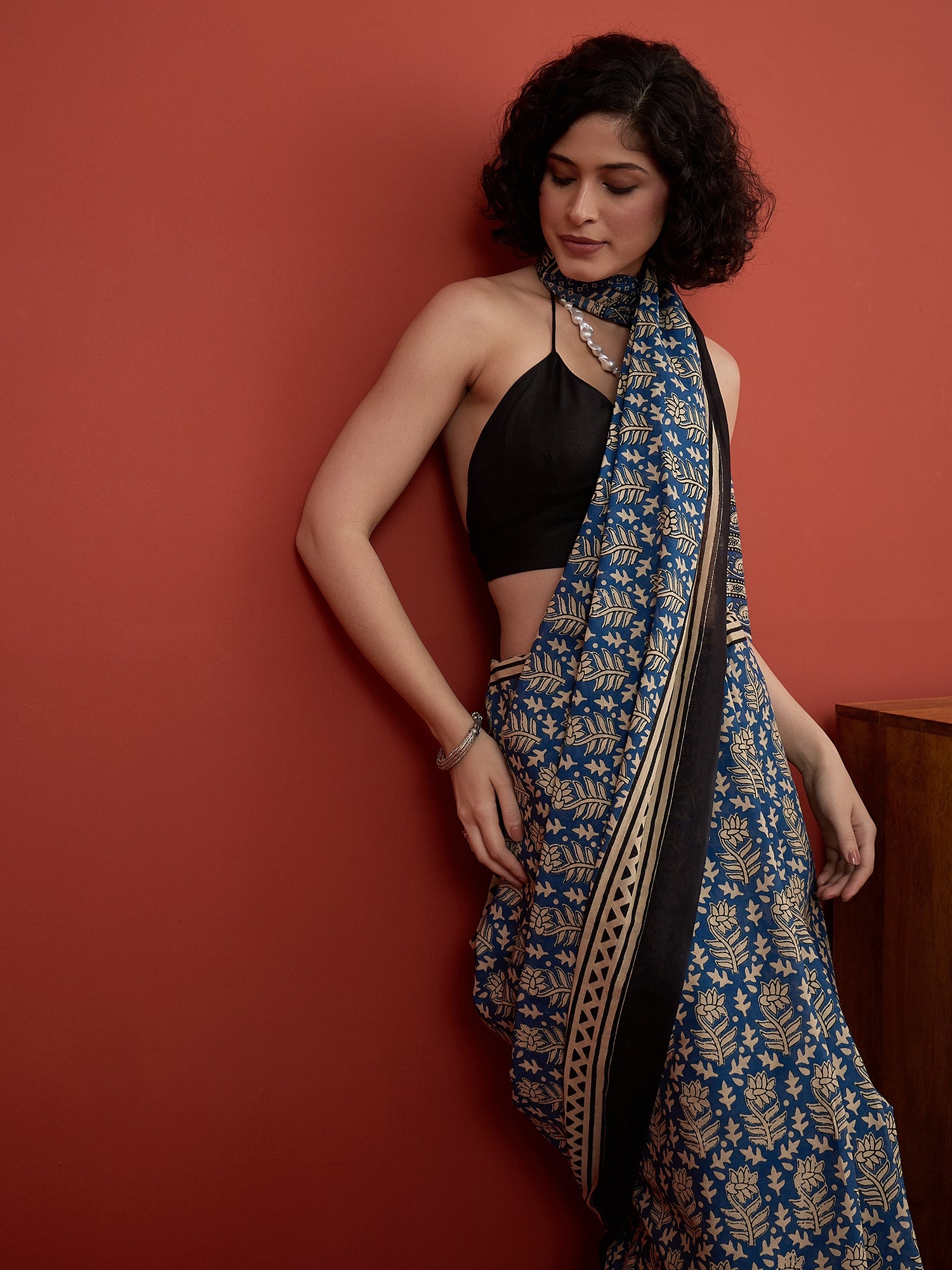 Indigo Floral Dabu Print Saree