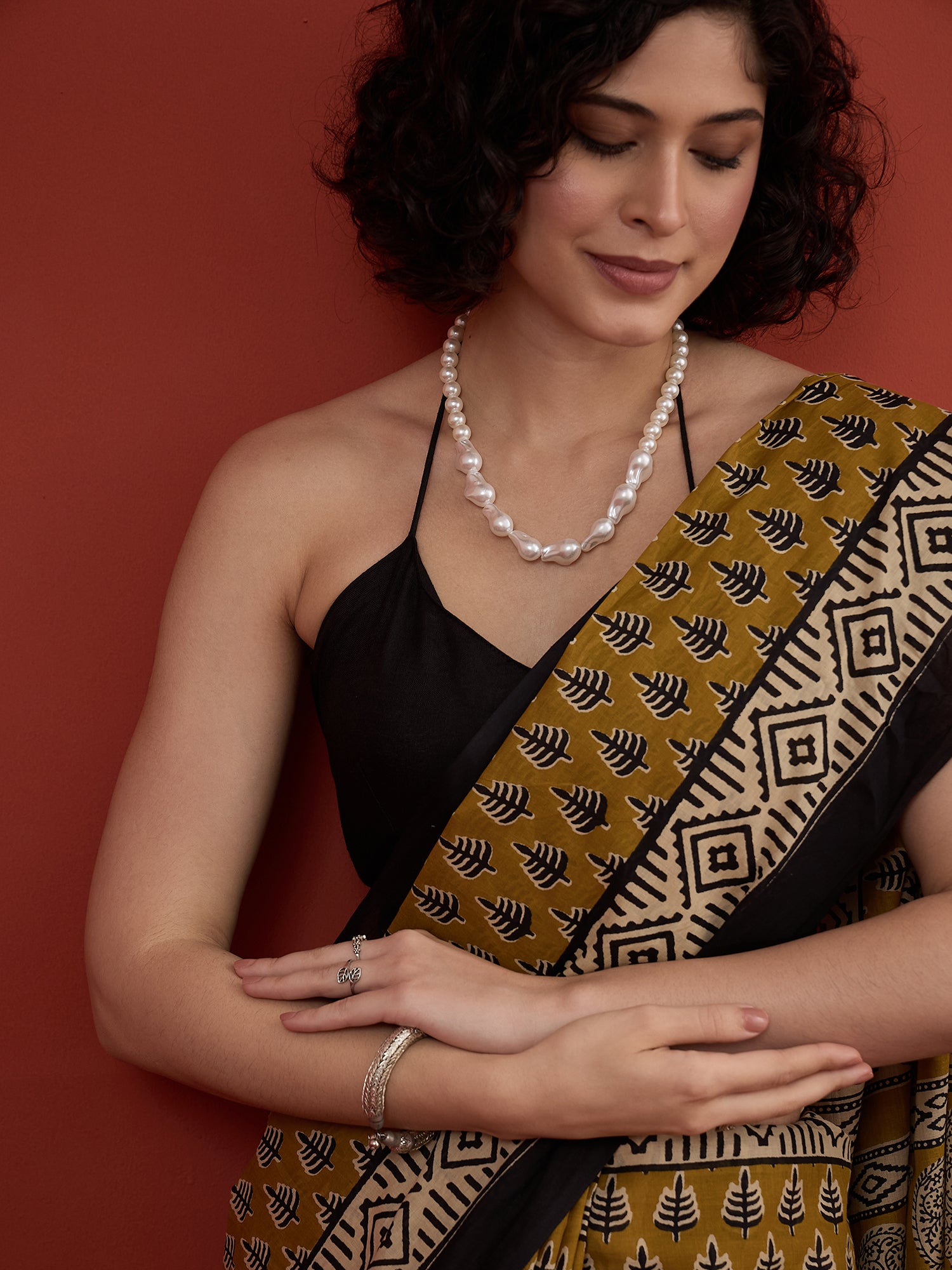 Dull Mustard Block Print Saree