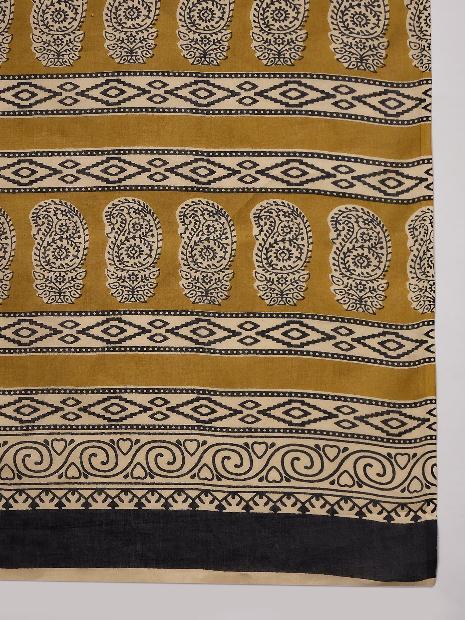 Dull Mustard Block Print Saree