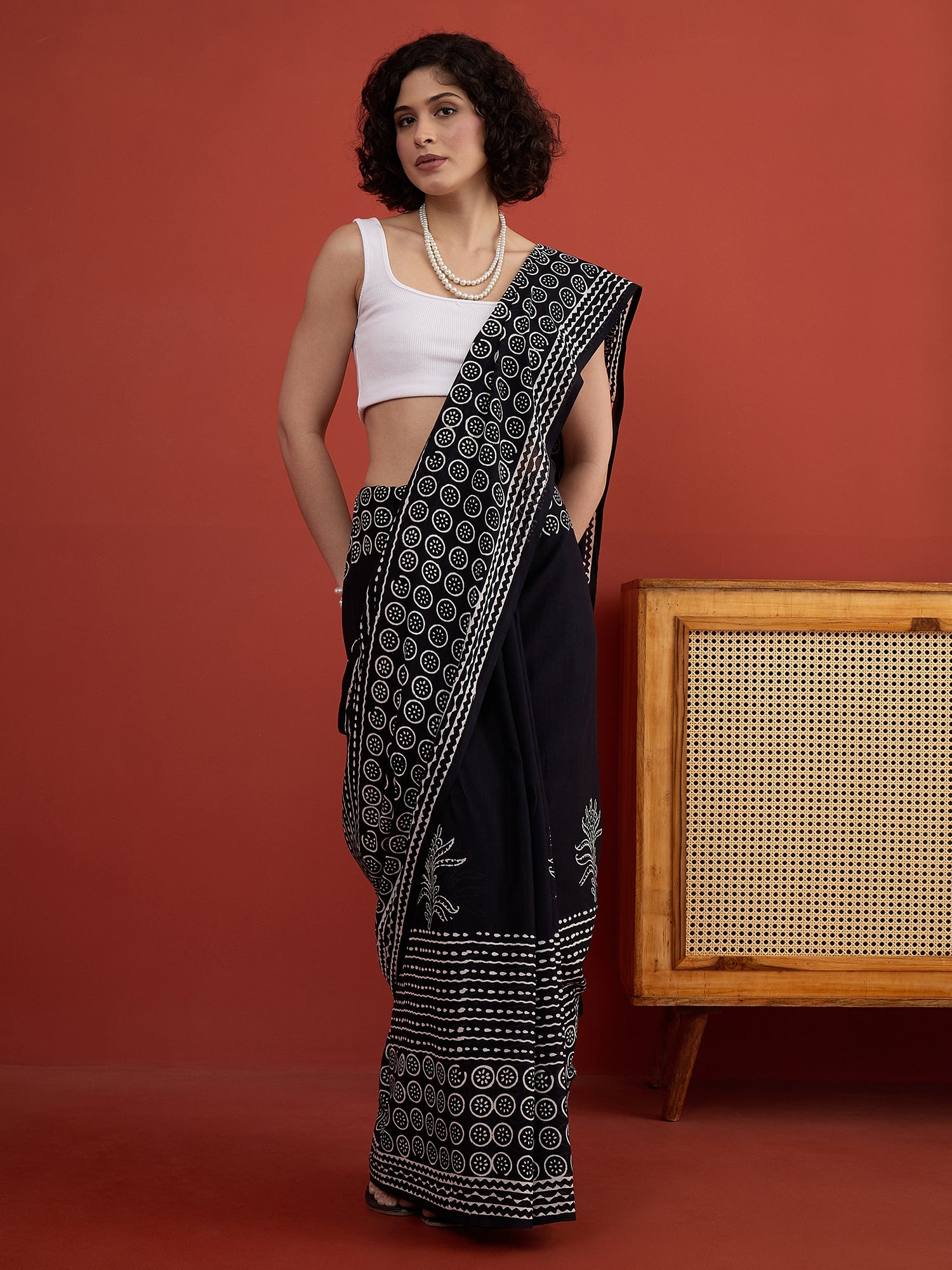 Black Rosette Print Saree