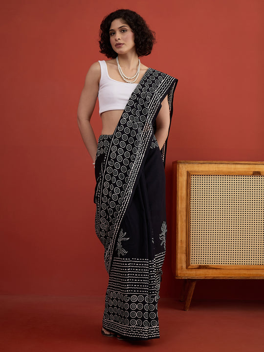 Black Rosette Print Saree