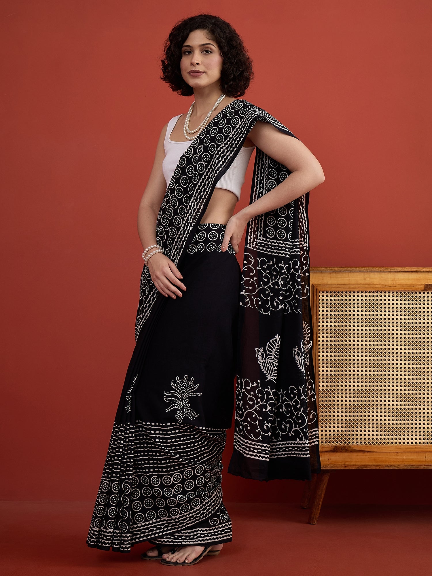 Black Rosette Print Saree