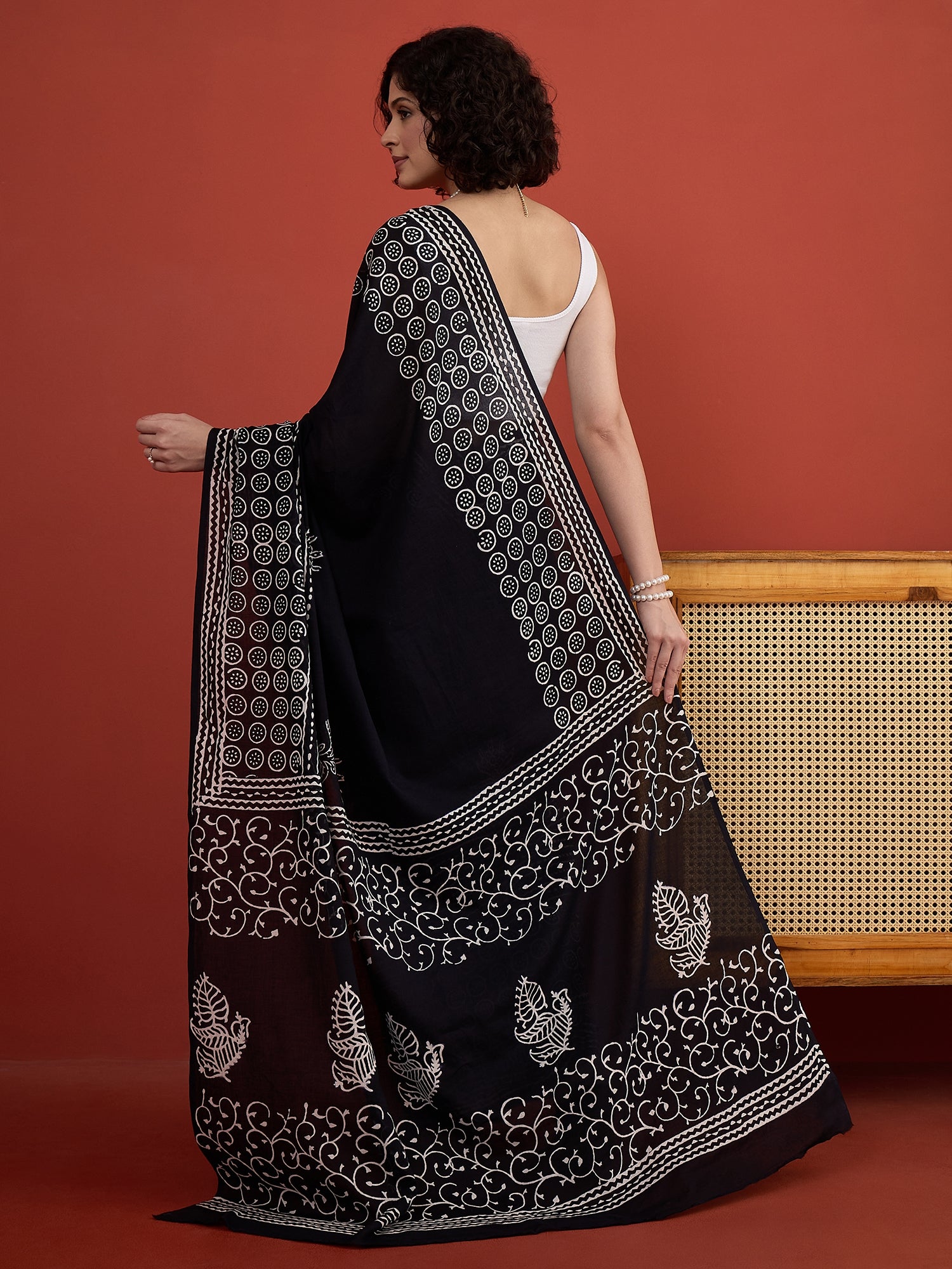 Black Rosette Print Saree