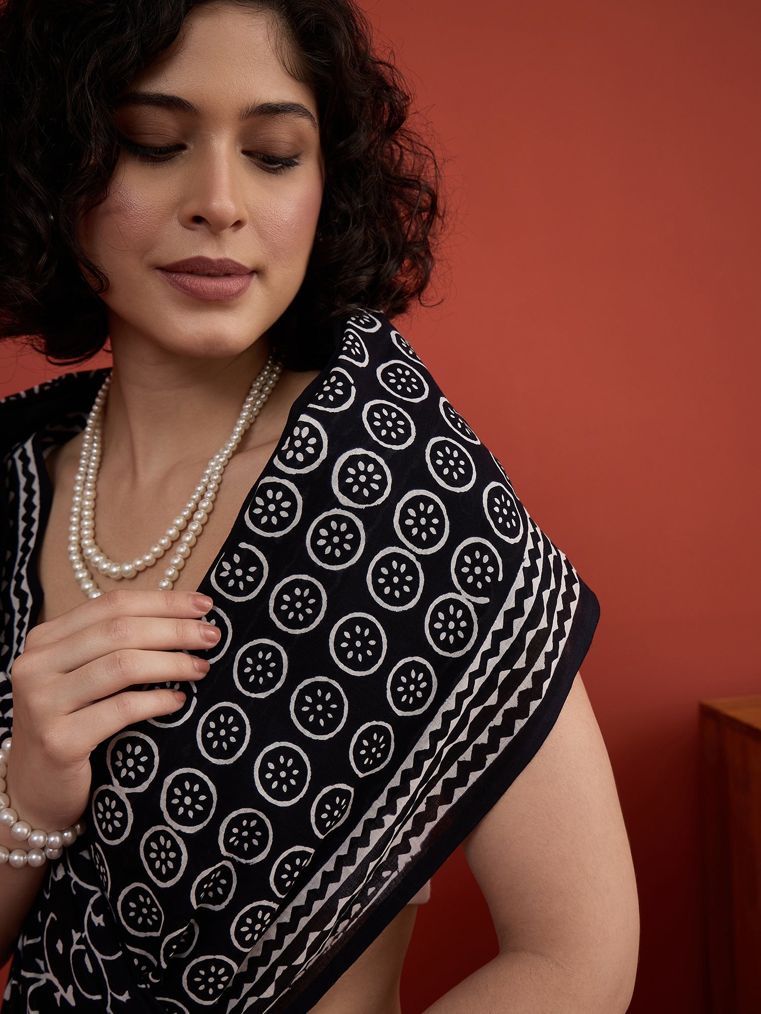 Black Rosette Print Saree
