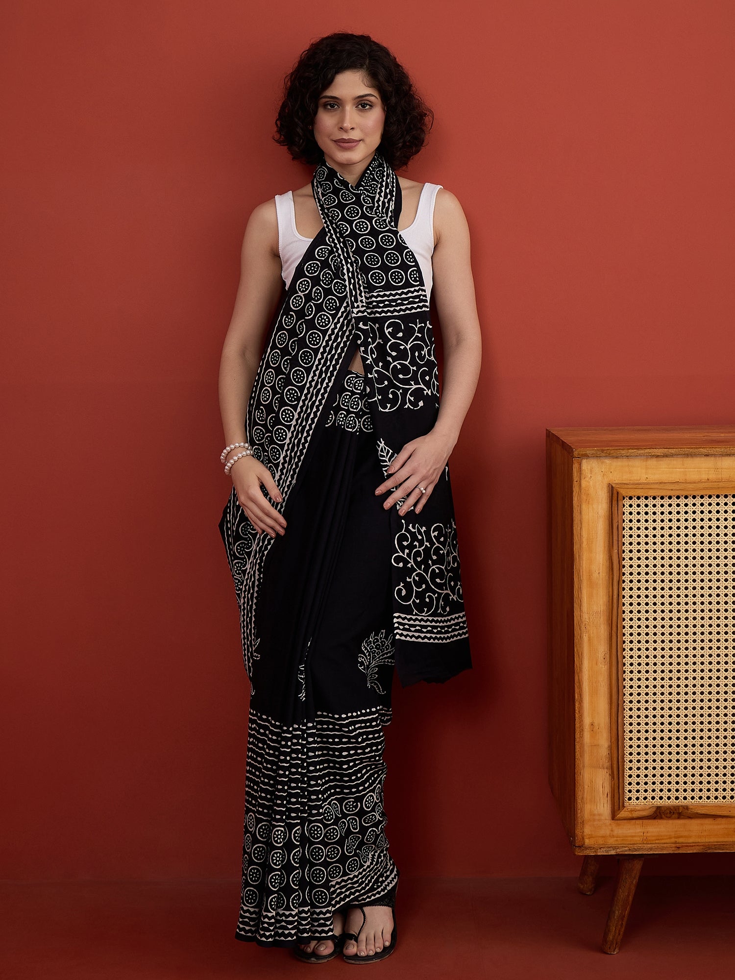 Black Rosette Print Saree