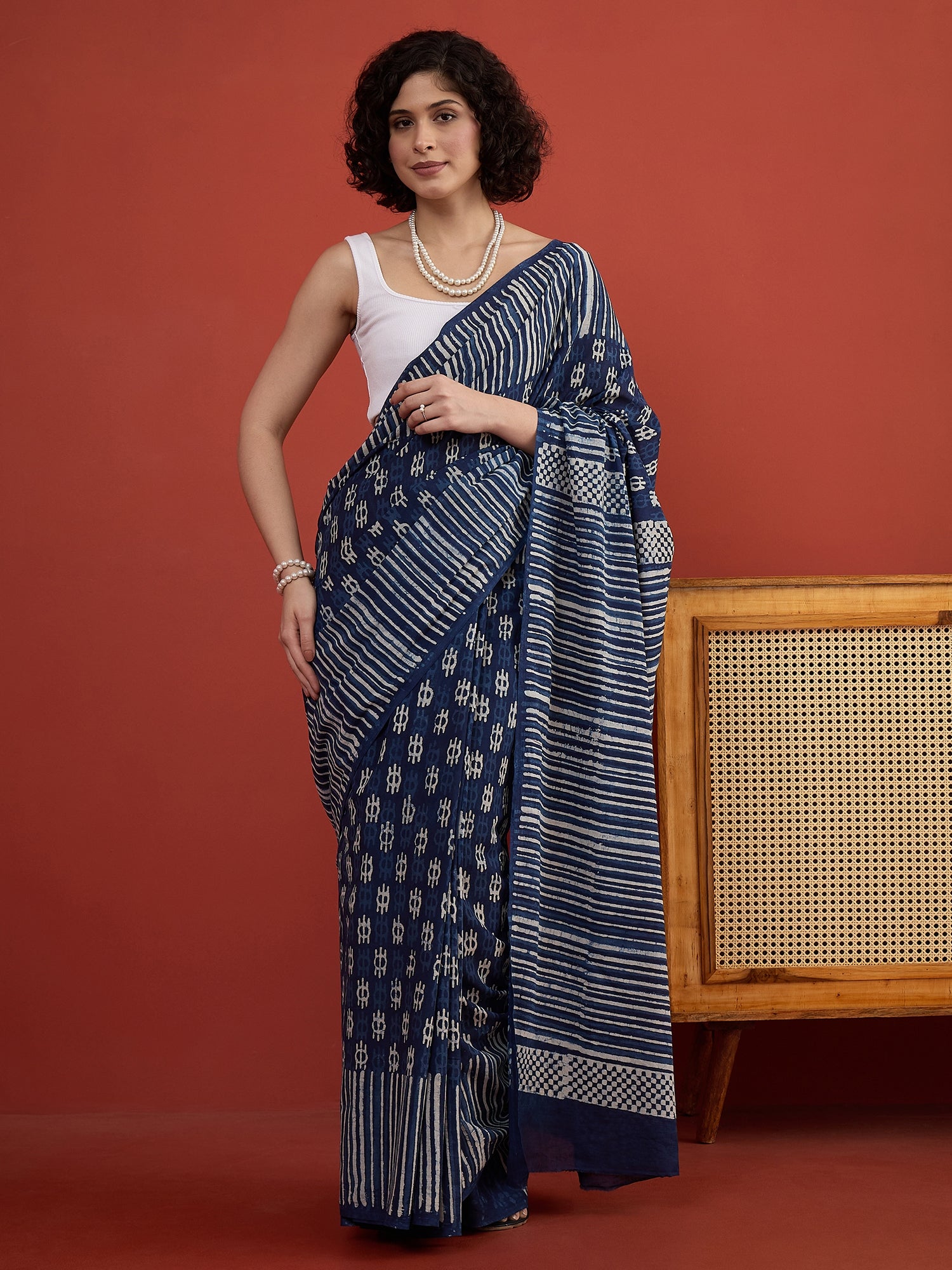 Indigo Batik Dabu Print Saree