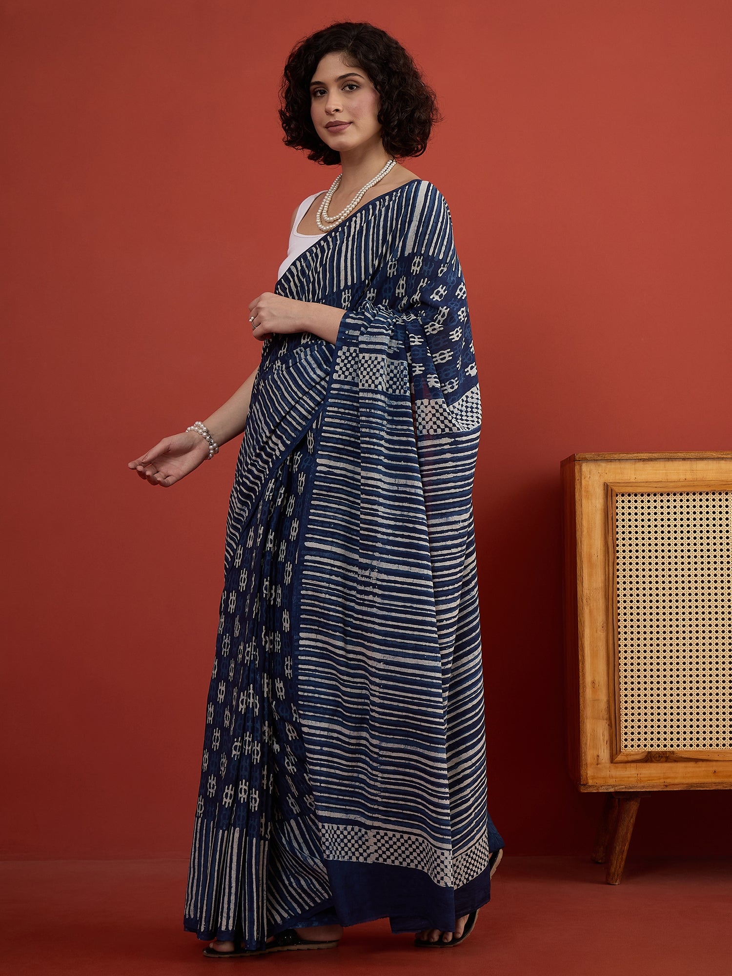 Indigo Batik Dabu Print Saree